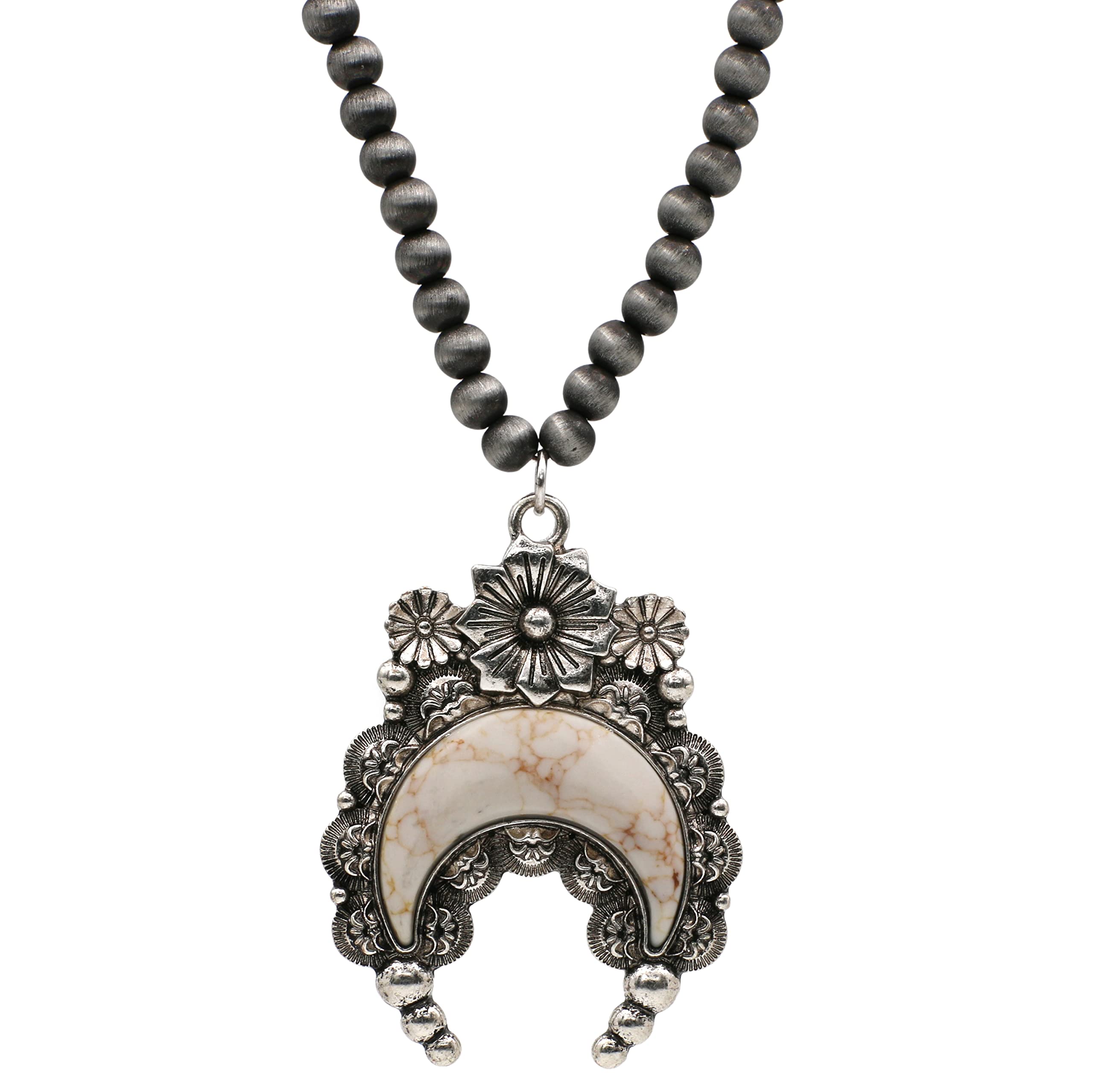 Authentic Western Squash Blossom Faux Navajo Pearl Necklace - 18 Inch Sterling Silver Jewelry for Women | Perfect for Boho Fashion, Western Style & Special Occasions