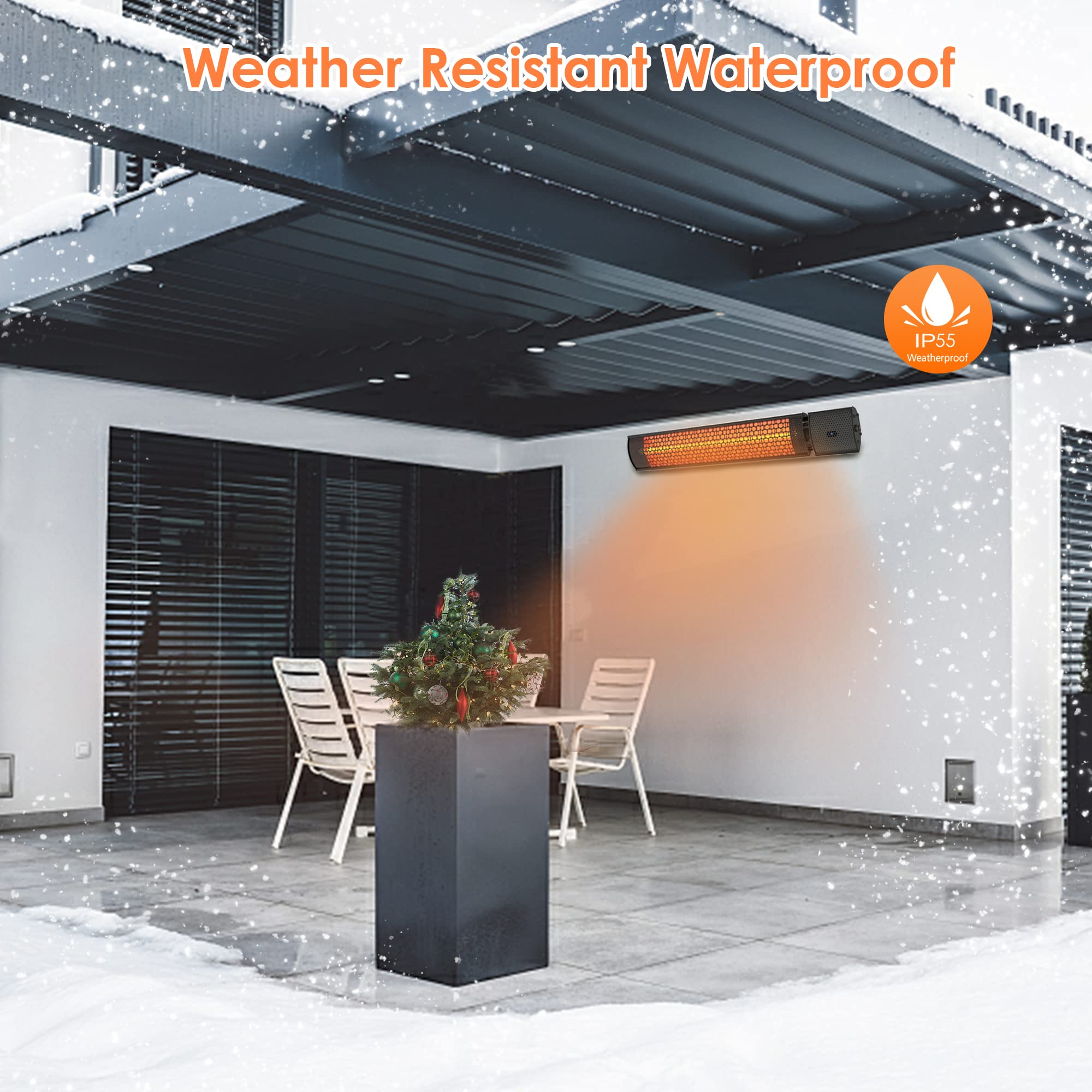 1500W Infrared Electric Patio Heater with Tripod & Remote Control - Outdoor Space Heater with Tip-over & Overheat Protection, IPX5 Waterproof, Wall Mountable for Garage, Backyard, Deck, Restaurant (Perfect for Winter Outdoor Dining & Entertainment)