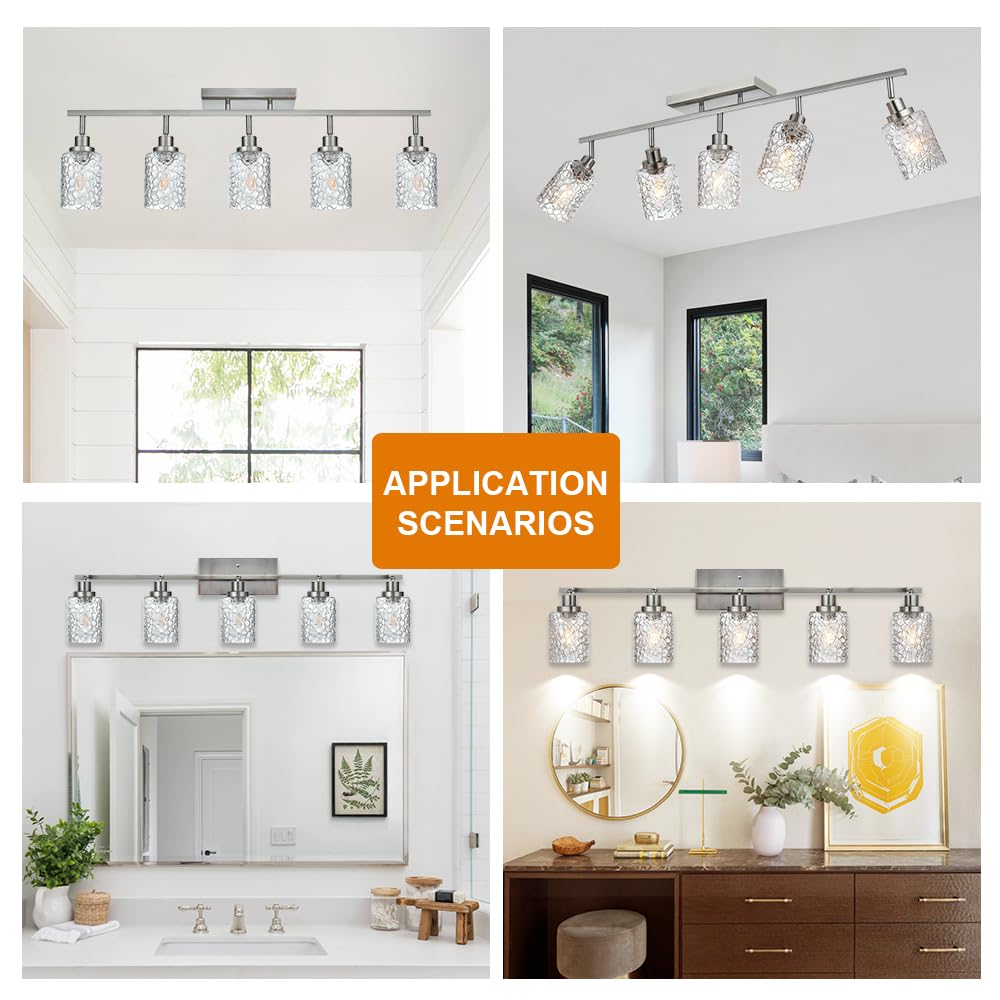 VINLUZ 5-Light Adjustable Track Lighting Kit - Brushed Nickel Finish, 360° Rotatable Spotlights for Home & Office Lighting | Perfect for Living Rooms, Kitchens, and Retail Spaces