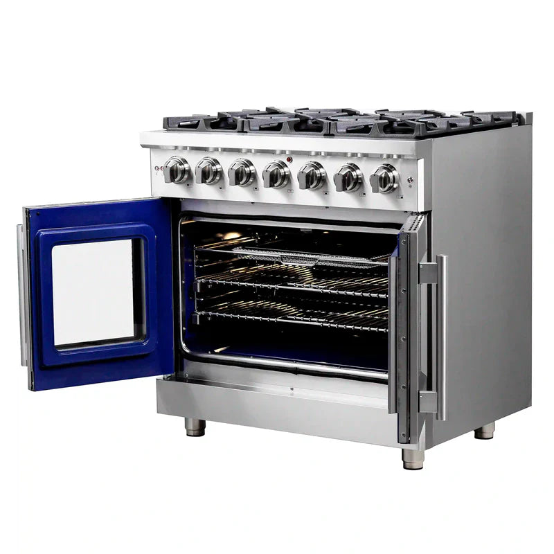 FORNO Massimo 36 Inch Freestanding French Door Gas Range - Stainless Steel Professional Oven with 6 Burners & Convection FFSGS6439 - Perfect for Home Chefs & Large Family Cooking