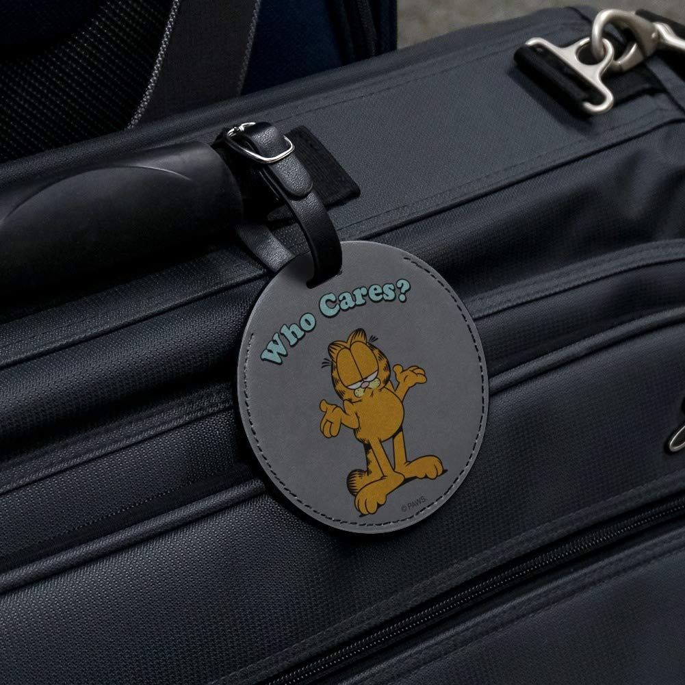 Garfield Who Cares? Round Leather Luggage Tag - Durable Suitcase ID Tag for Carry-On Bags - Perfect for Travel Identification & Suitcase Personalization