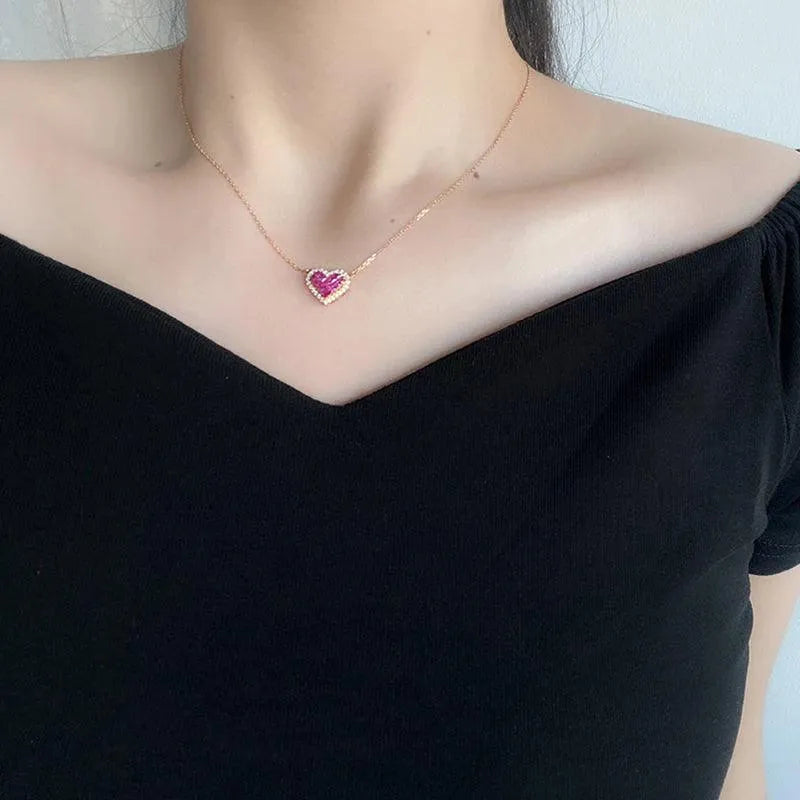 18K Rose Gold Natural Ruby Heart Pendant Necklace for Women - 18 Inch Chain, Luxury Gift for Valentine's Day, Anniversary & Special Occasions