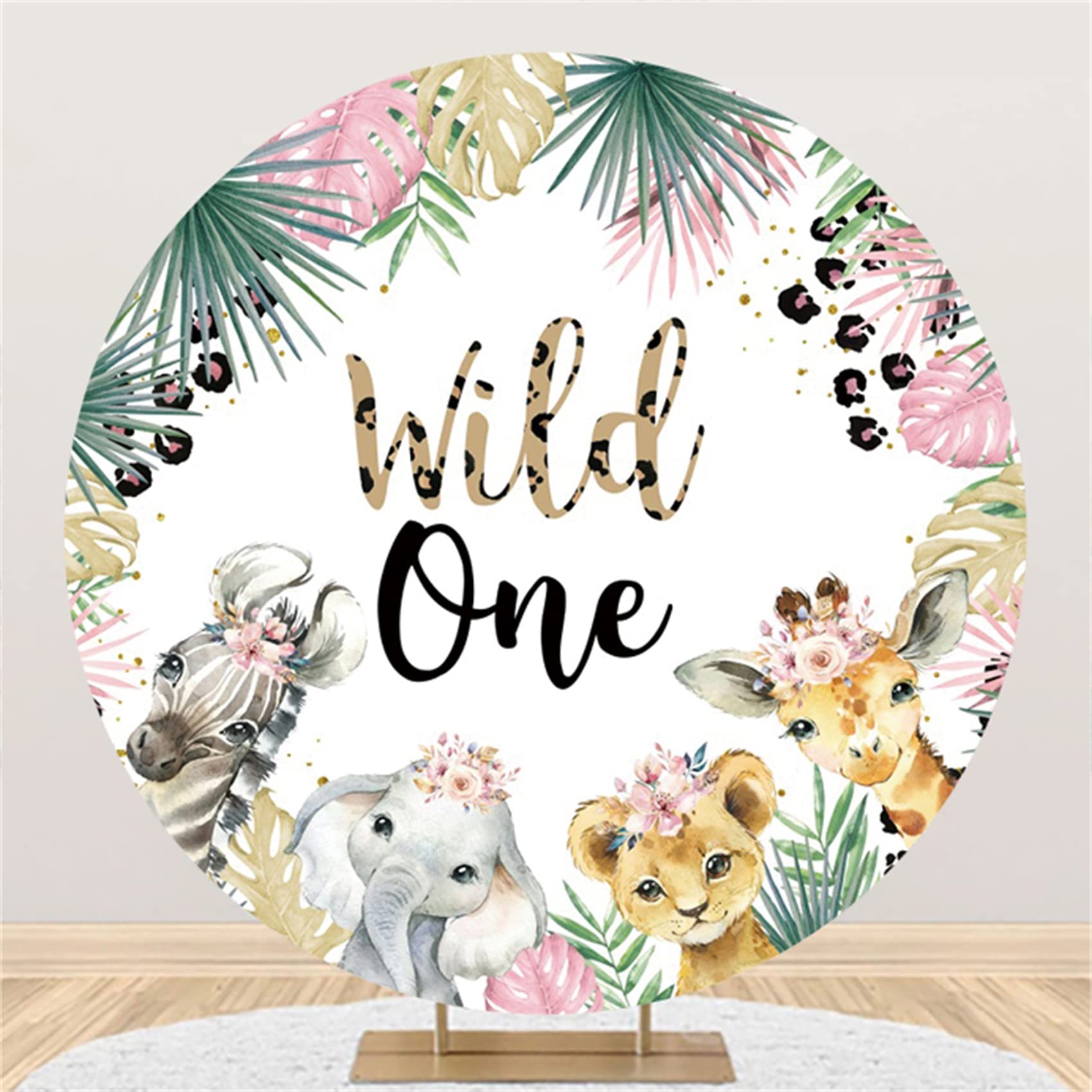 Yeele 6.5x6.5ft Wild Animal Safari Jungle Backdrop with Leaves - Round Photography Background for Baby Showers, 1st Birthday Parties, Cake Smash Photos & Kids Events - Durable Polyester Circle Backdrop Cover | Perfect for Jungle-Themed Decorations & Photo Props