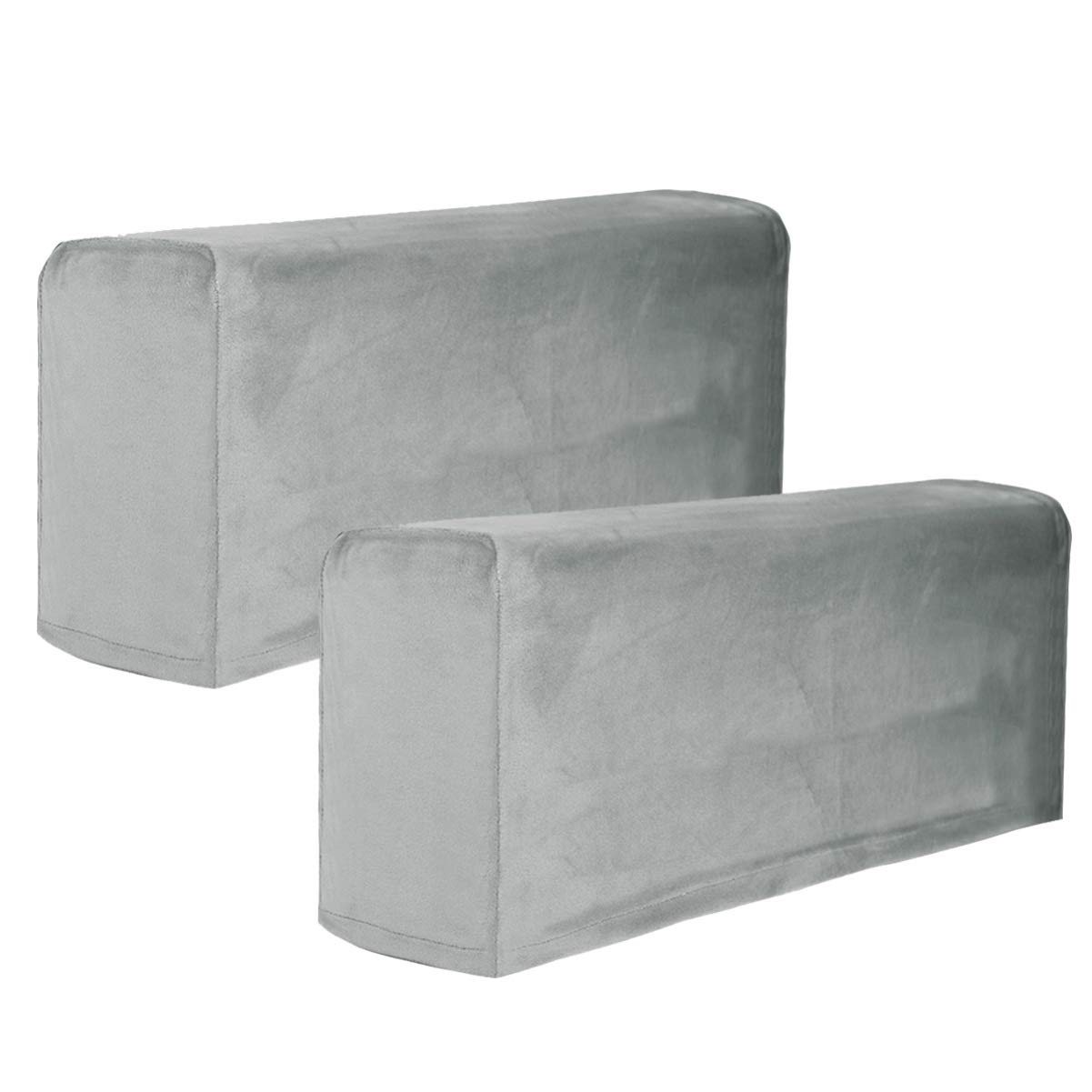 2Pcs Universal Elastic Sofa Armrest Covers - Anti-Slip Stretch Armchair Protectors, Removable Washable Slipcovers for Living Room Furniture (Grey) - Perfect for Pets, Kids & Spill Protection
