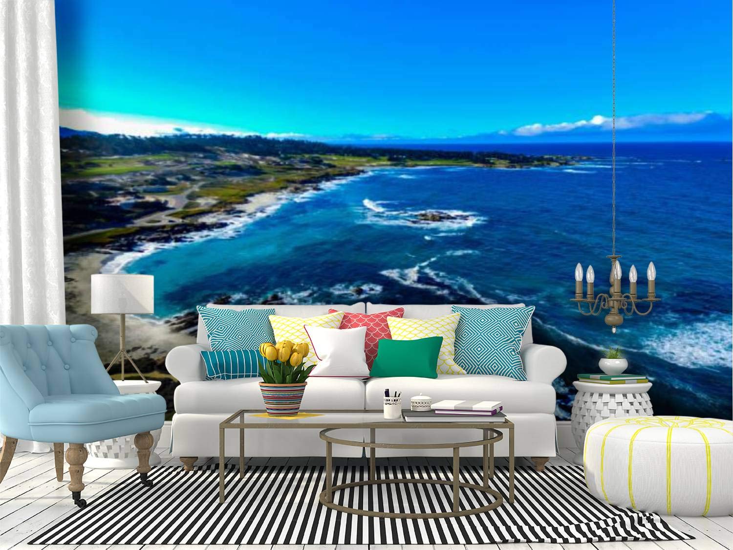 Pebble Beach Golf Wall Mural - Peel & Stick Self-Adhesive Wallpaper - Large Removable Vinyl Wall Sticker for Home Decor - Perfect for Living Rooms, Bedrooms & Offices