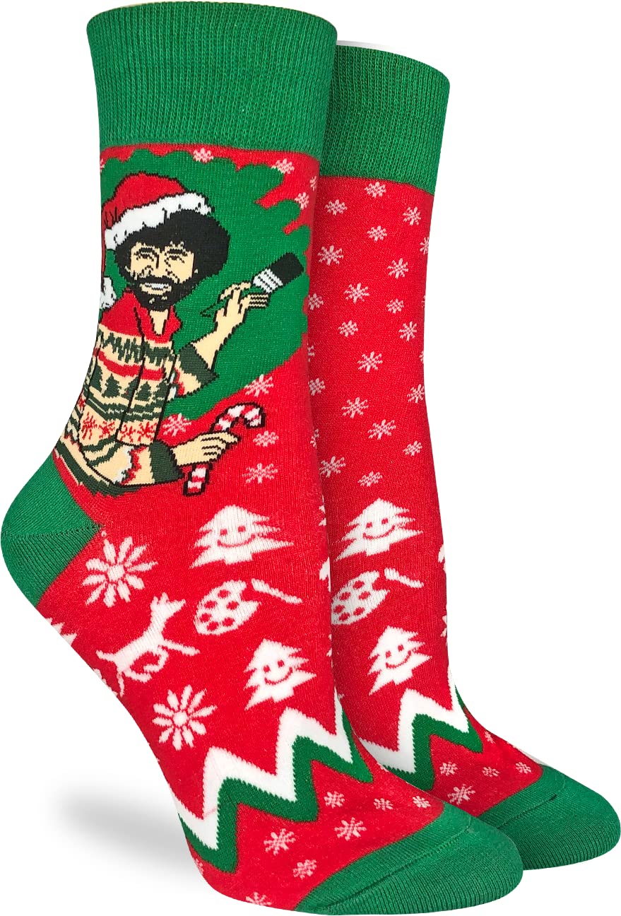 Good Luck Sock Women's Bob Ross Socks - Fun Colorful Crew Socks for Adults - Perfect Gift for Artists & Sock Lovers - Great for Casual Wear, Gifts & Themed Parties
