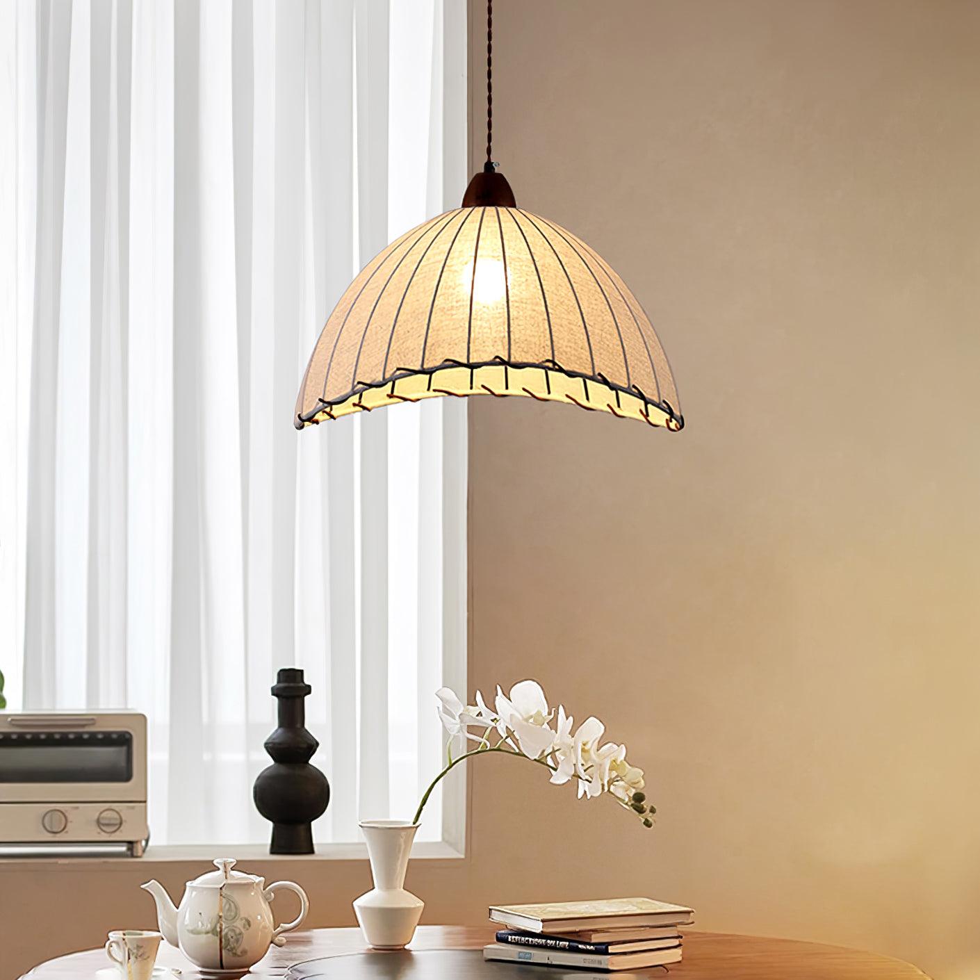 Modern Fabric Pendant Lamp - Handwoven Rattan Hanging Light for Dining Room, Bedroom, Living Room & Kitchen | Boho Chic Ceiling Fixture with Warm Ambient Lighting
