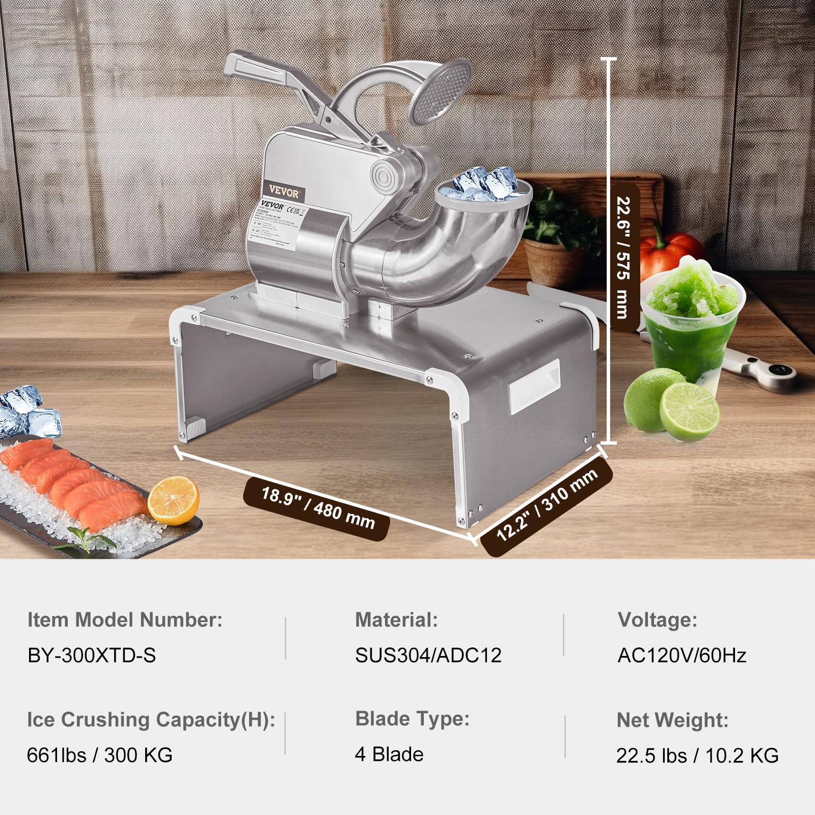 VEVOR 110V Commercial Snow Cone Machine - 661LB/H Electric Ice Shaver with Dual Blades & 20QT Stainless Steel Ice Basin, 250W High-Speed (1420RPM) Shaved Ice Maker for Parties, Events, and Business Use - Perfect for Summer Treats, Concessions, and Frozen Desserts