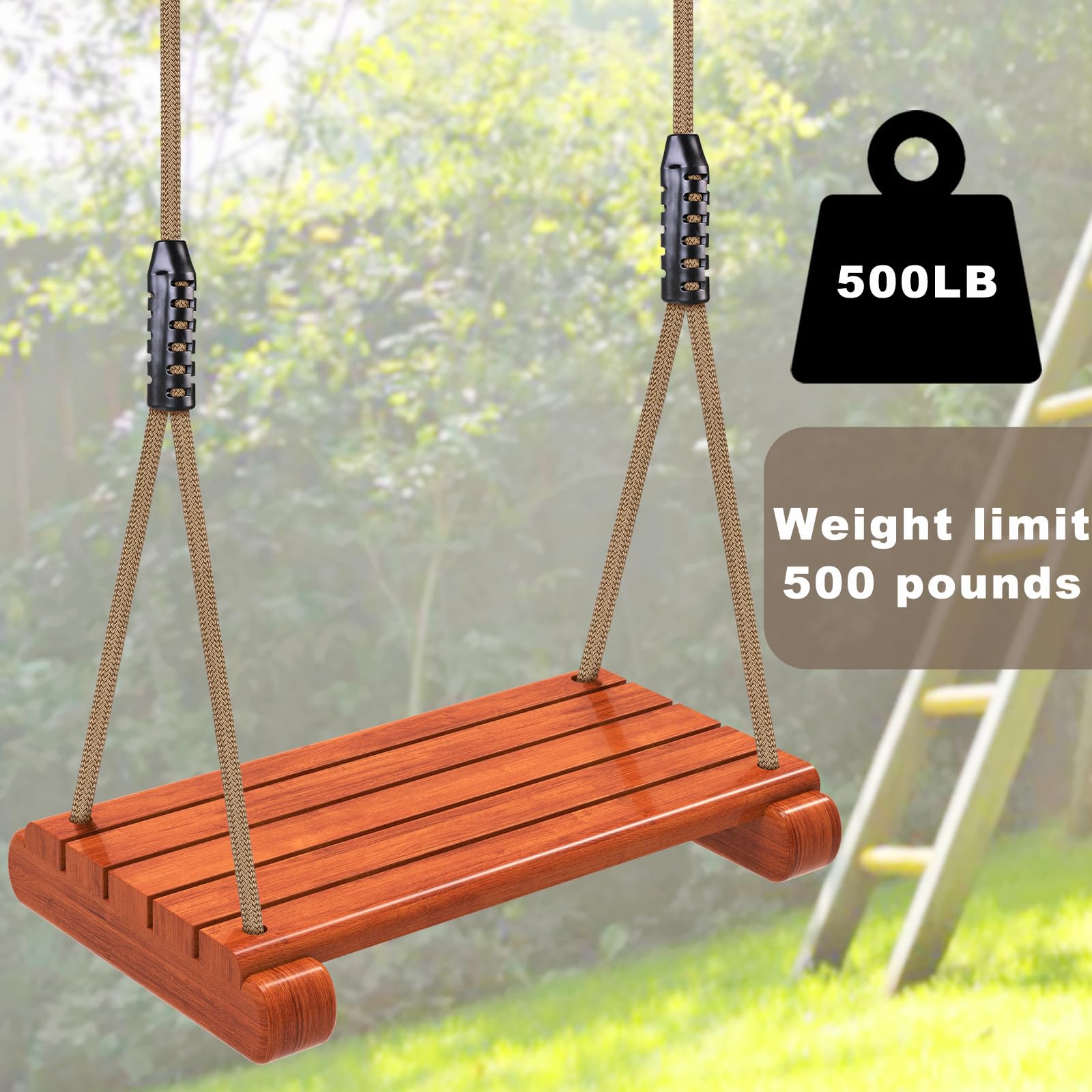 **BeneLabel Adjustable Wooden Swing Seat for Adults & Kids - 50-80 Inch Rope, 500 LB Capacity - Perfect for Backyard, Playground & Tree Swings**