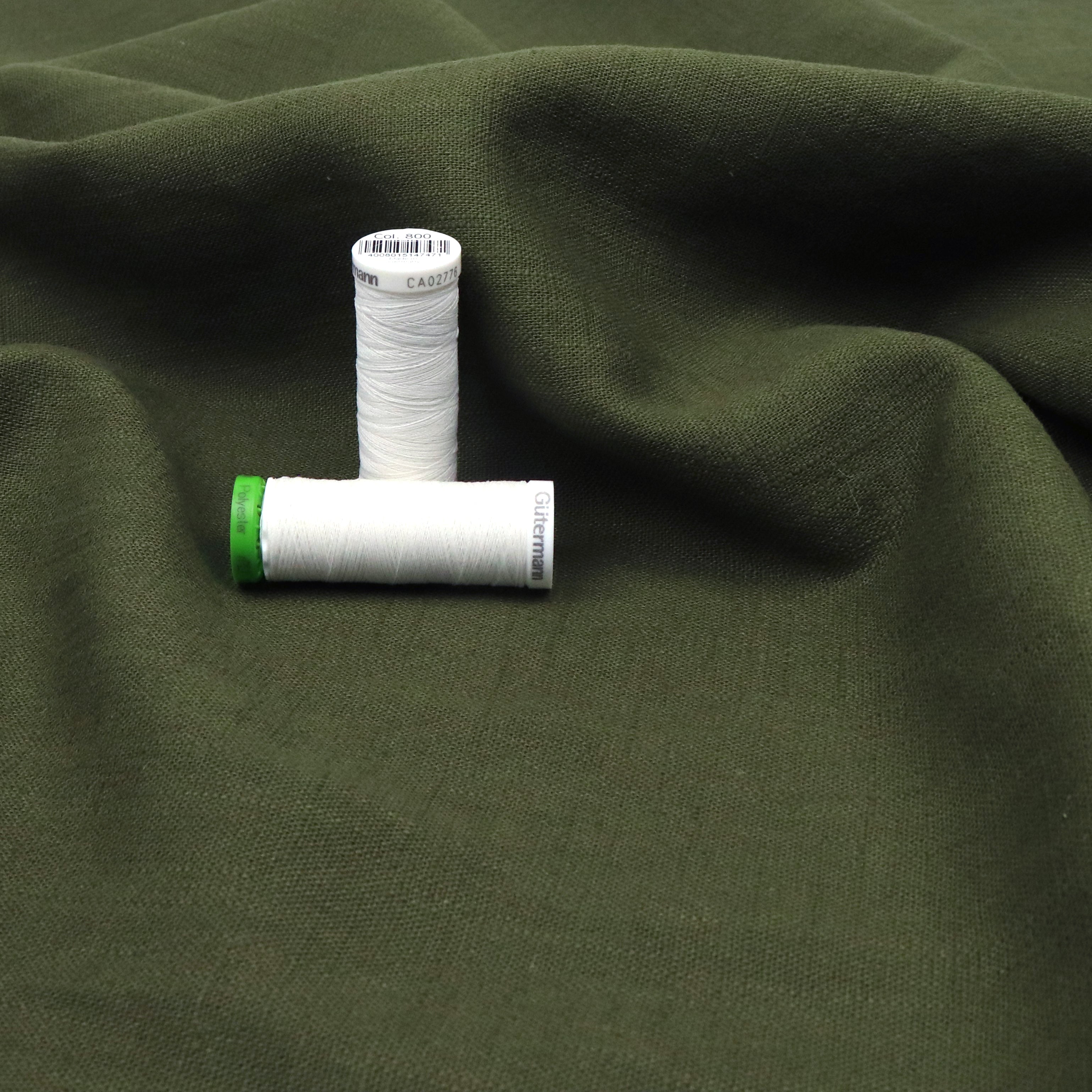 Premium Washed Linen Cotton Fabric - Dark Olive Green - 38cm End of Bolt - Perfect for DIY Home Decor, Fashion Sewing & Craft Projects