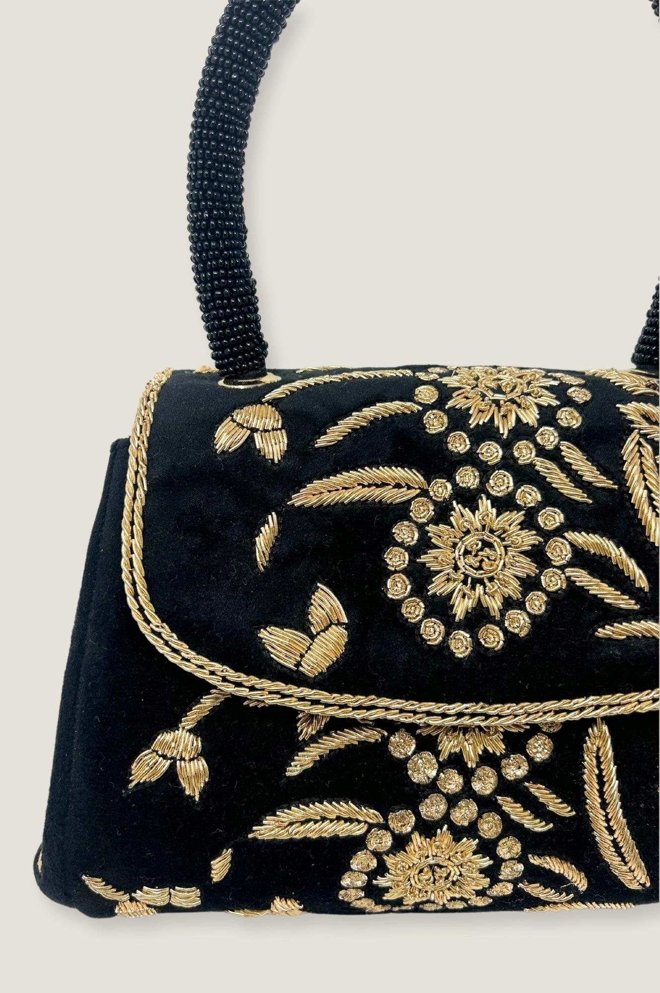 Embroidered Elegant Handbag for Women - Black & Gold Crossbody Purse | Fashionable & Stylish Accessory for Parties, Weddings & Evening Events