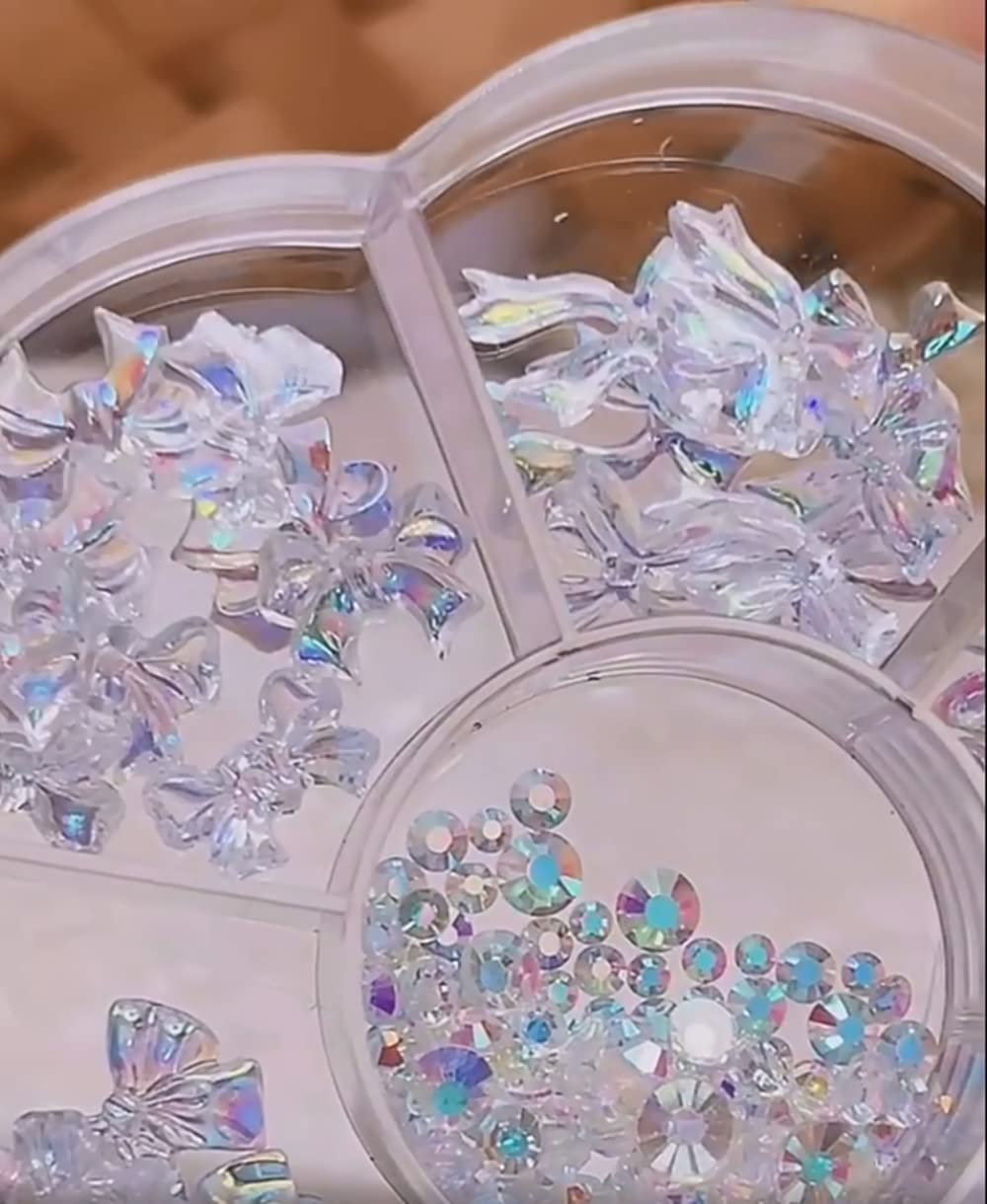 Aurora Butterfly Bow Nail Rhinestones - Flatback Bowknot Nail Charms for Nail Art Designs, AB Crystal Acrylic Nail Tips Decorations, DIY Nail Jewelry Accessories - Perfect for Manicures, Nail Salons, and Home Nail Art DIY Projects
