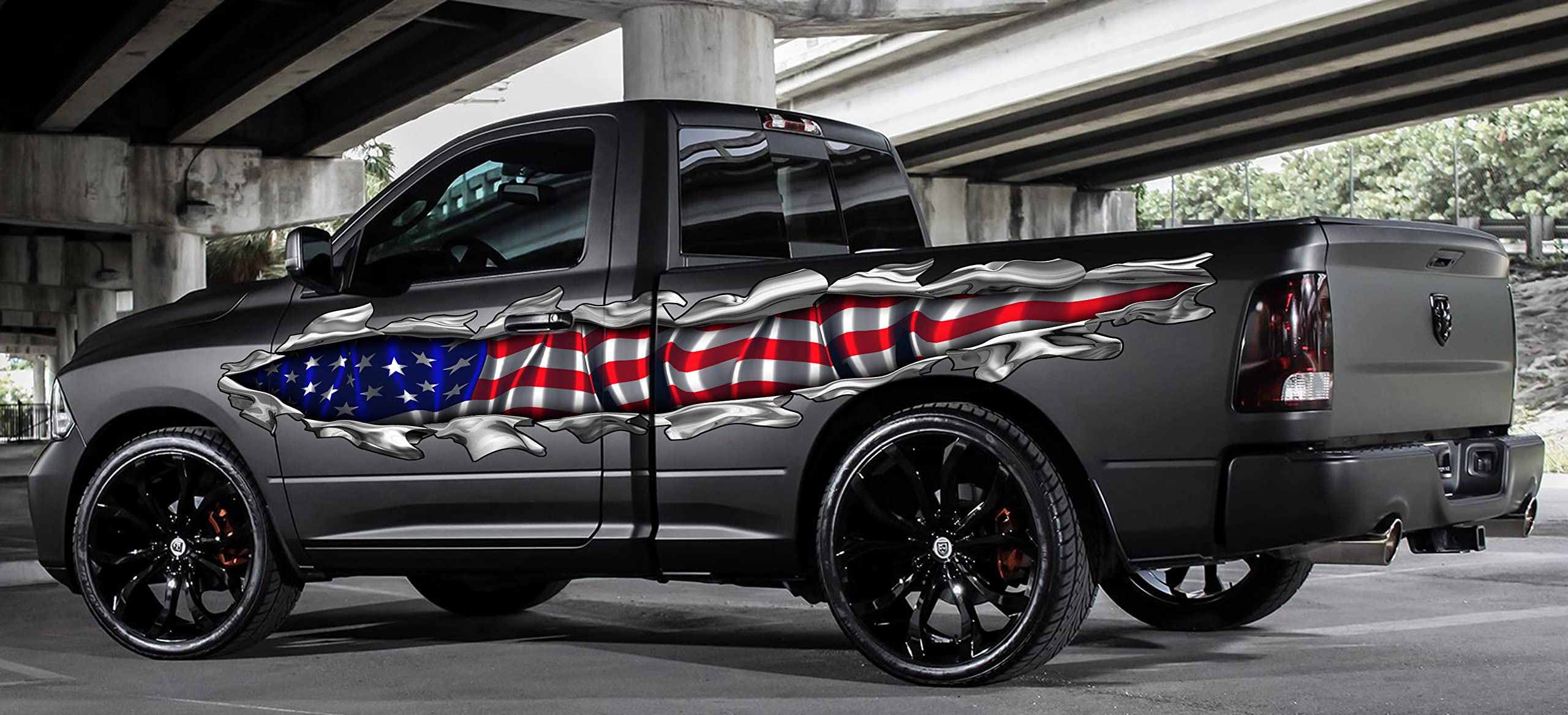 USA Flag Car Vinyl Decal - Patriotic American Flag Car Sticker - Ripped Metal Full Color Design (25x90) - Perfect for Trucks, SUVs & Windows to Show US Pride