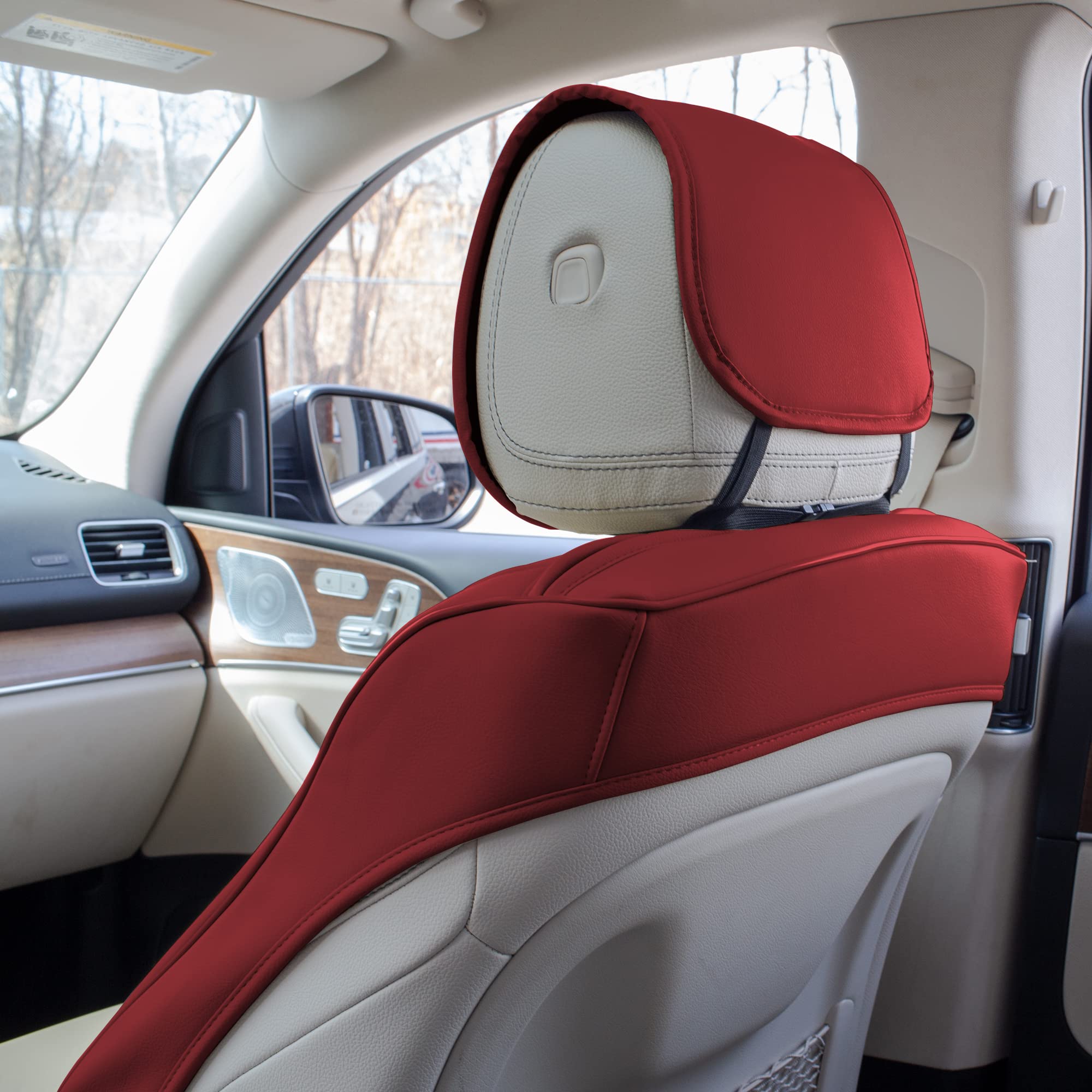 Premium TLH Grande70 Luxe Faux Leather Burgundy Car Seat Covers - 2 Pack Waterproof Universal Fit for Cars, Trucks & SUVs | Elegant Pattern | Comfort & Protection for Daily Commute, Road Trips & Family Travel