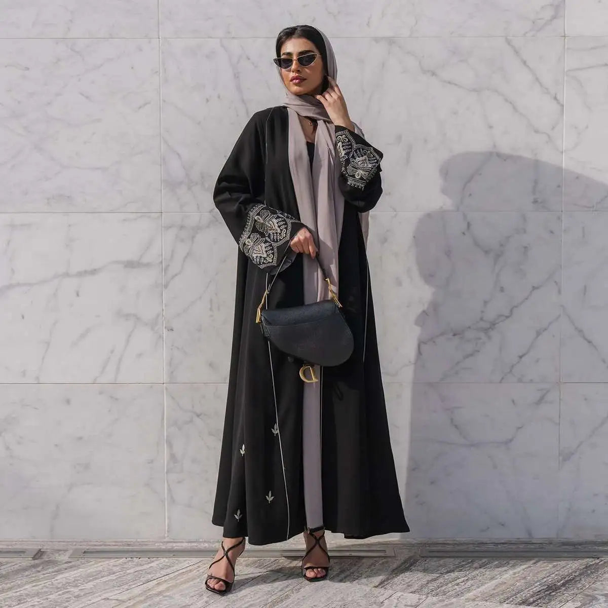 Elegant Muslim Women's Embroidered Open Abaya Cardigan Dress - Perfect for Prayer, Mosque Visits & Special Occasions