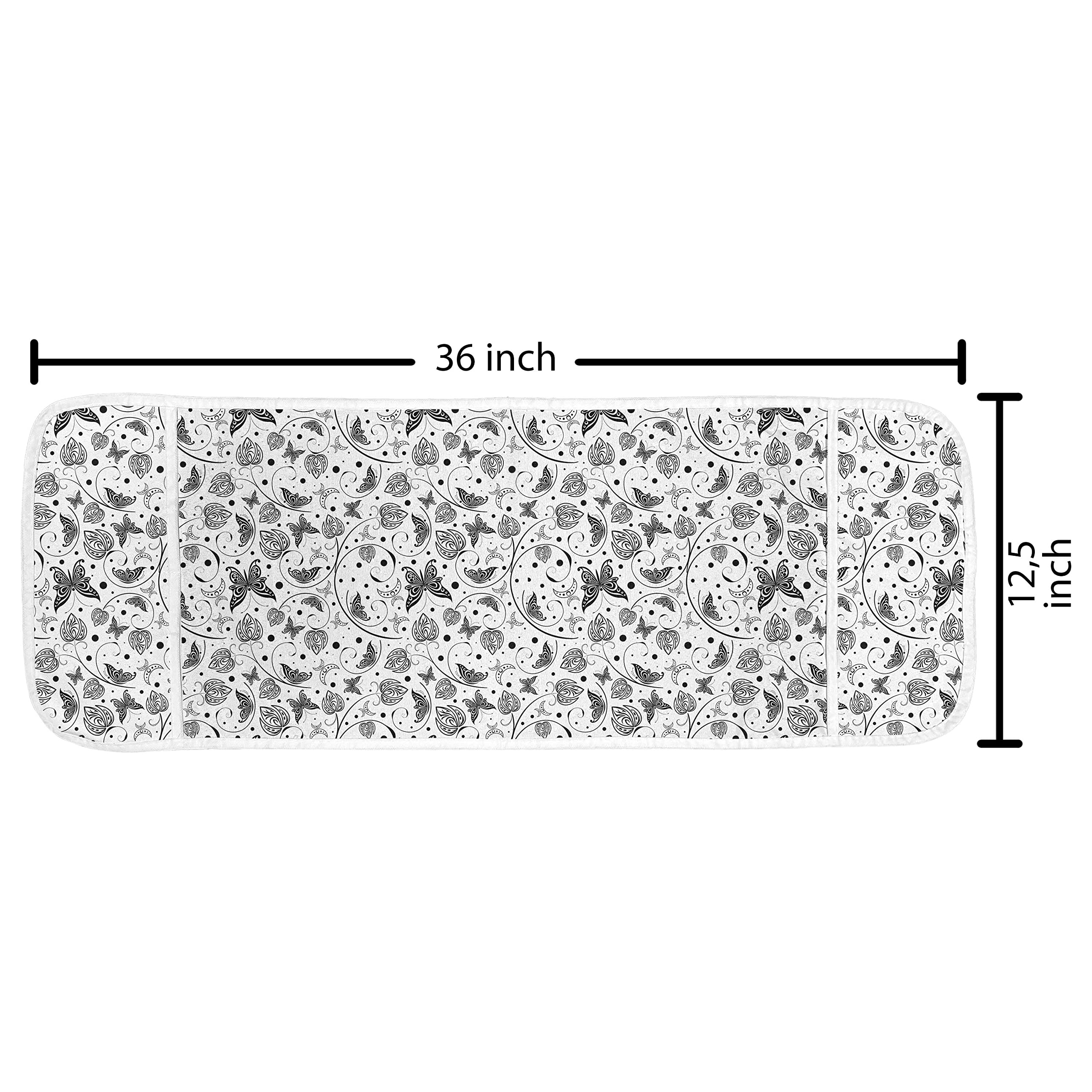 Ambesonne Black and White Microwave Cover - Waterproof Kitchen Organizer with Pockets, Monochrome Butterfly & Floral Design (36x12 Inches) - Perfect for Spring Decor & Small Kitchen Storage