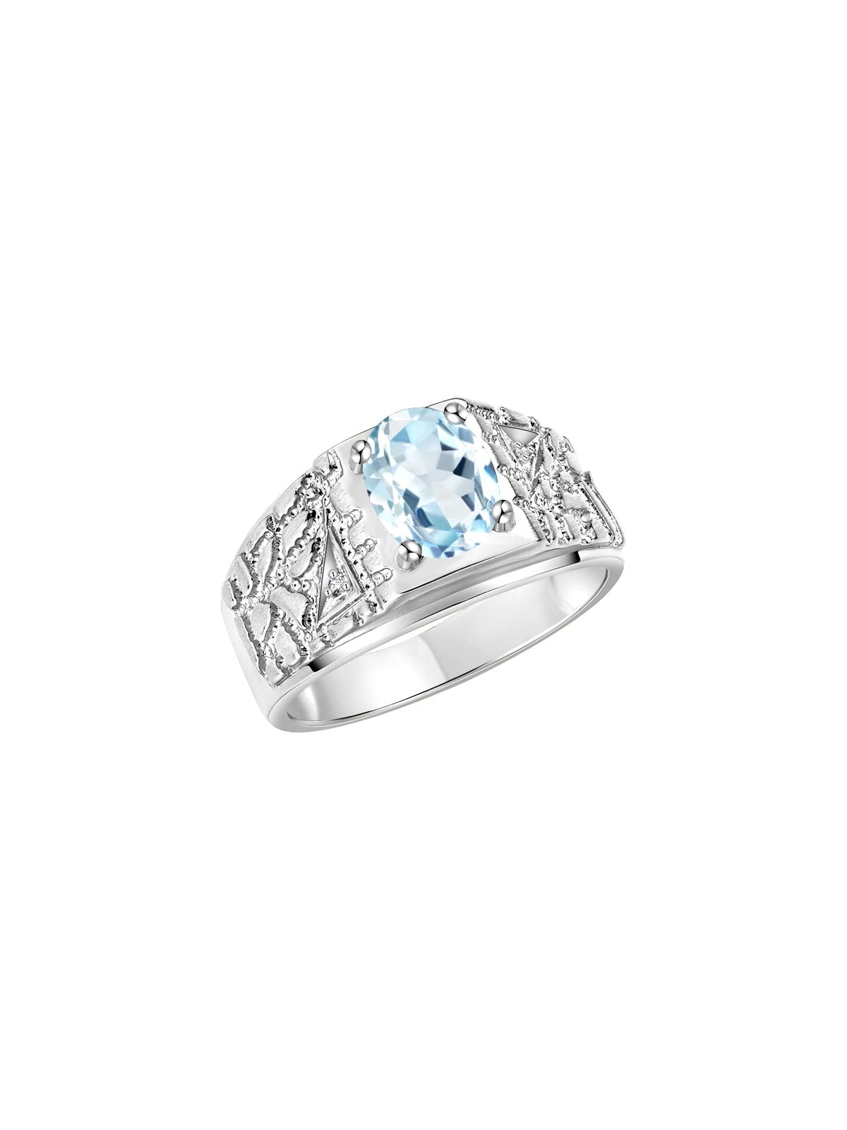Rylos Men's Designer Nugget Ring - 9X7MM Oval Gemstone & Sparkling Diamond Birthstone Ring in Sterling Silver (Sizes 8-13) | Perfect for Weddings, Anniversaries & Gifts | Stylish Men's Jewelry for Everyday Wear