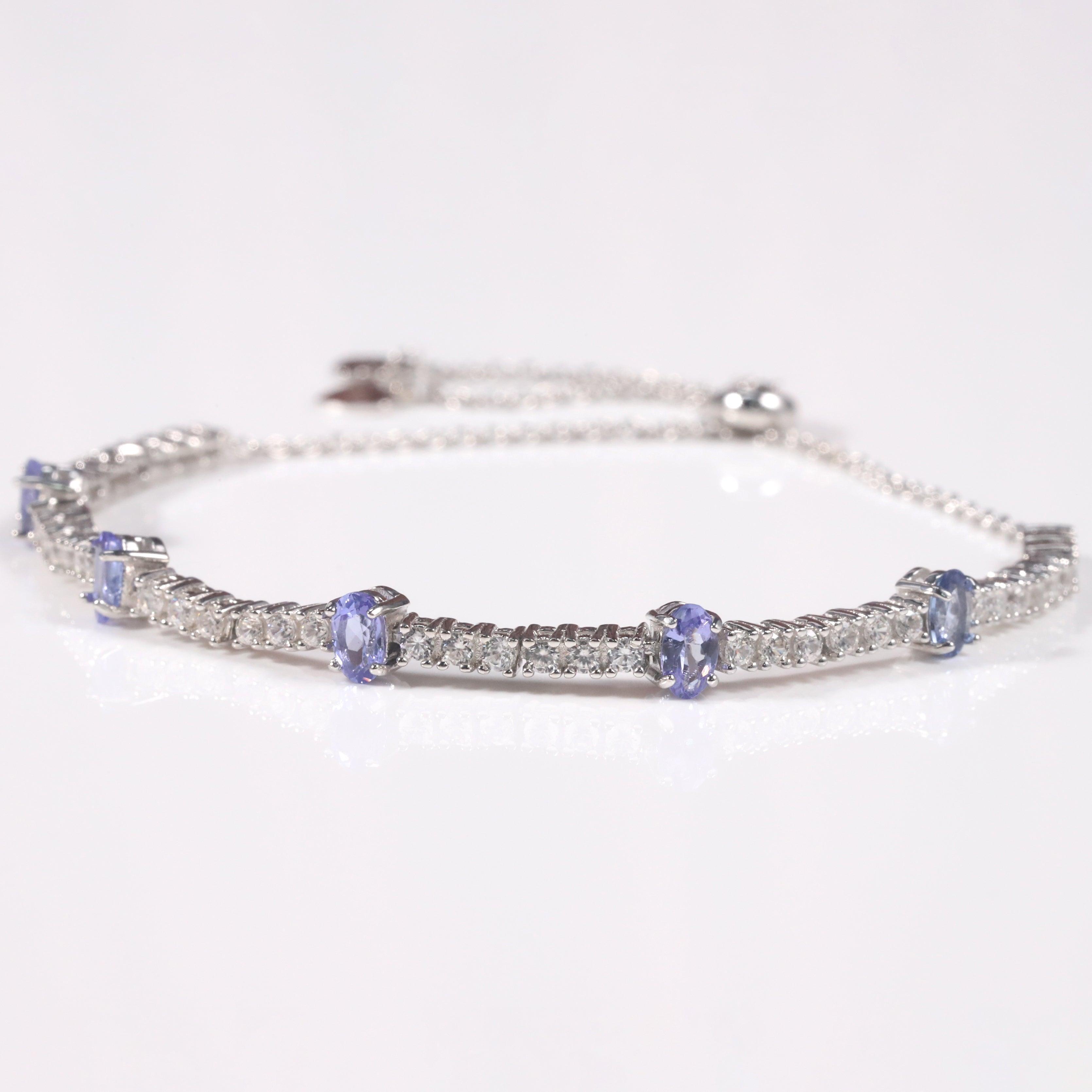 Tanzanite Adjustable Bracelet for Women - Genuine Tanzanite Stone Jewelry - Stylish & Elegant Gift for Her - Perfect for Weddings, Parties & Special Occasions