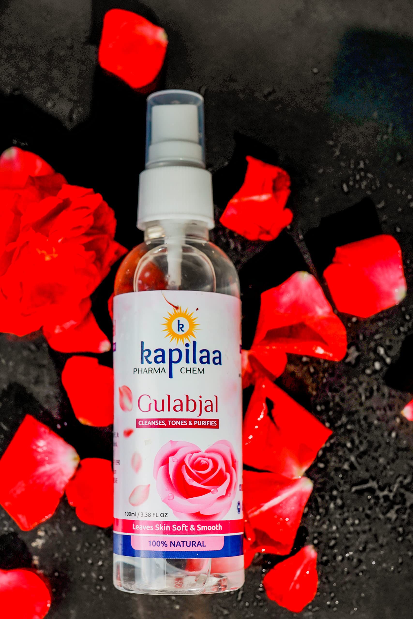 Kapilaa Pharma Chem Gulab Jal Spray - Pure Rose Water Mist for Hydrated, Glowing Skin | Premium Toner & Cleanser for Soft, Smooth Skin | Perfect for Daily Skincare Routine, Makeup Setting & Face Refreshment