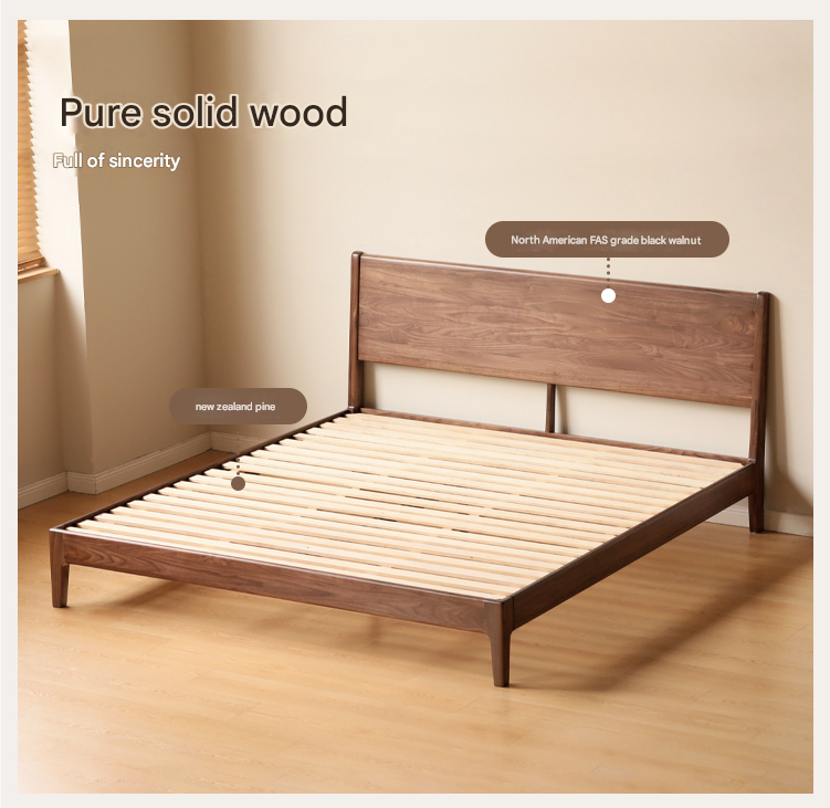 Solid Black Walnut Wood Bed Frame - Queen Size, Natural Wood Grain, Sturdy Platform Bed - Perfect for Modern, Farmhouse & Rustic Bedroom Decor