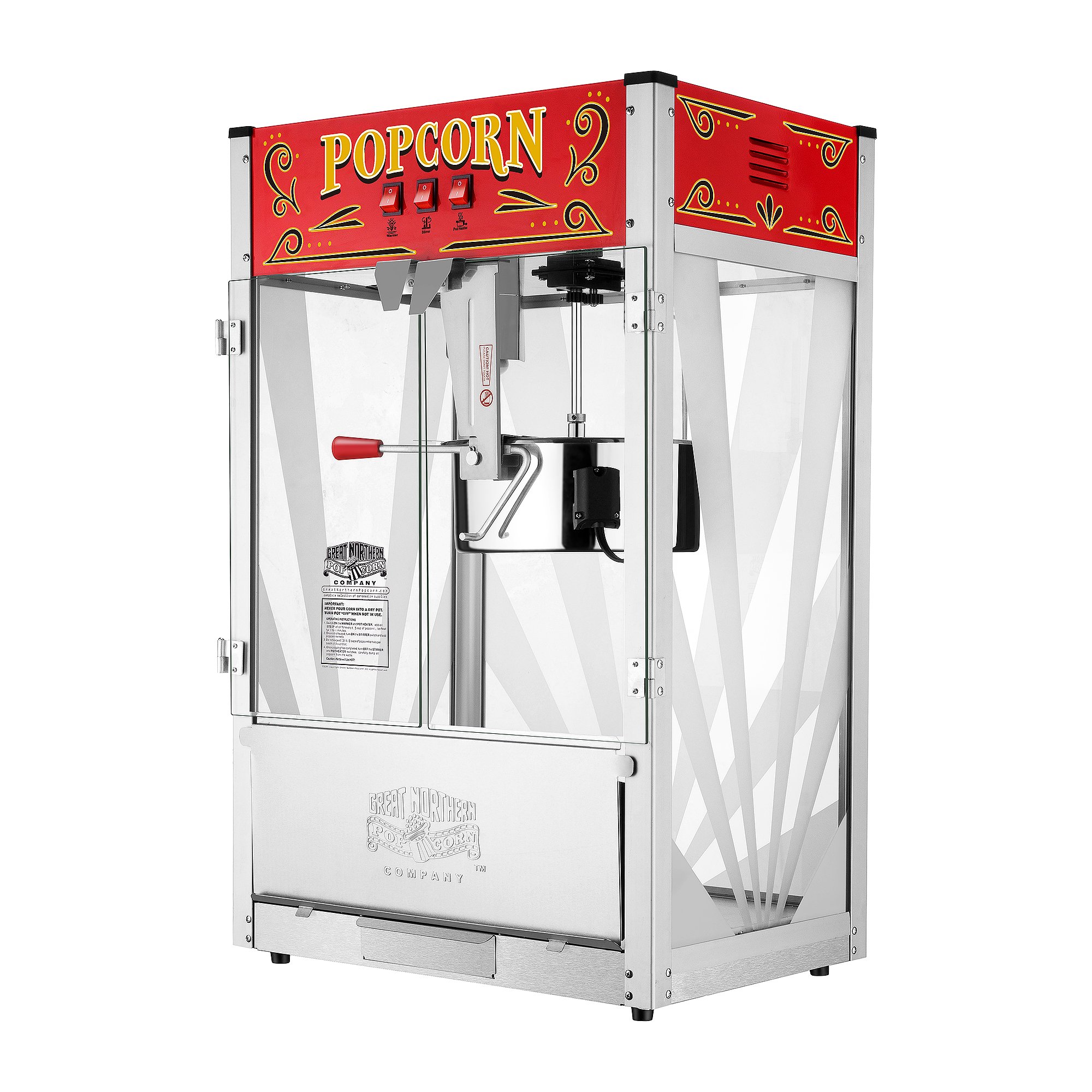 Great Northern Popcorn Midway Marvel 7 Gallon Countertop Popcorn Machine with 16oz Kettle, Old Maids Drawer & Warming Tray - Perfect for Movie Nights, Parties & Carnival Themed Events (Silver/Red)