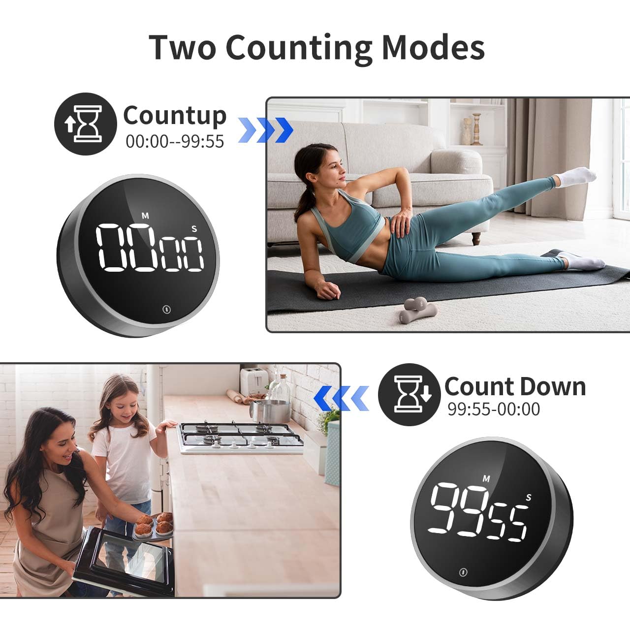 VOCOO Digital Kitchen Timer - Magnetic Countdown & Countup Timer with Large LED Display, Adjustable Volume - Perfect for Cooking, Baking, Kids & Seniors (Space Grey) | Ideal for Kitchen, Classroom & Home Use