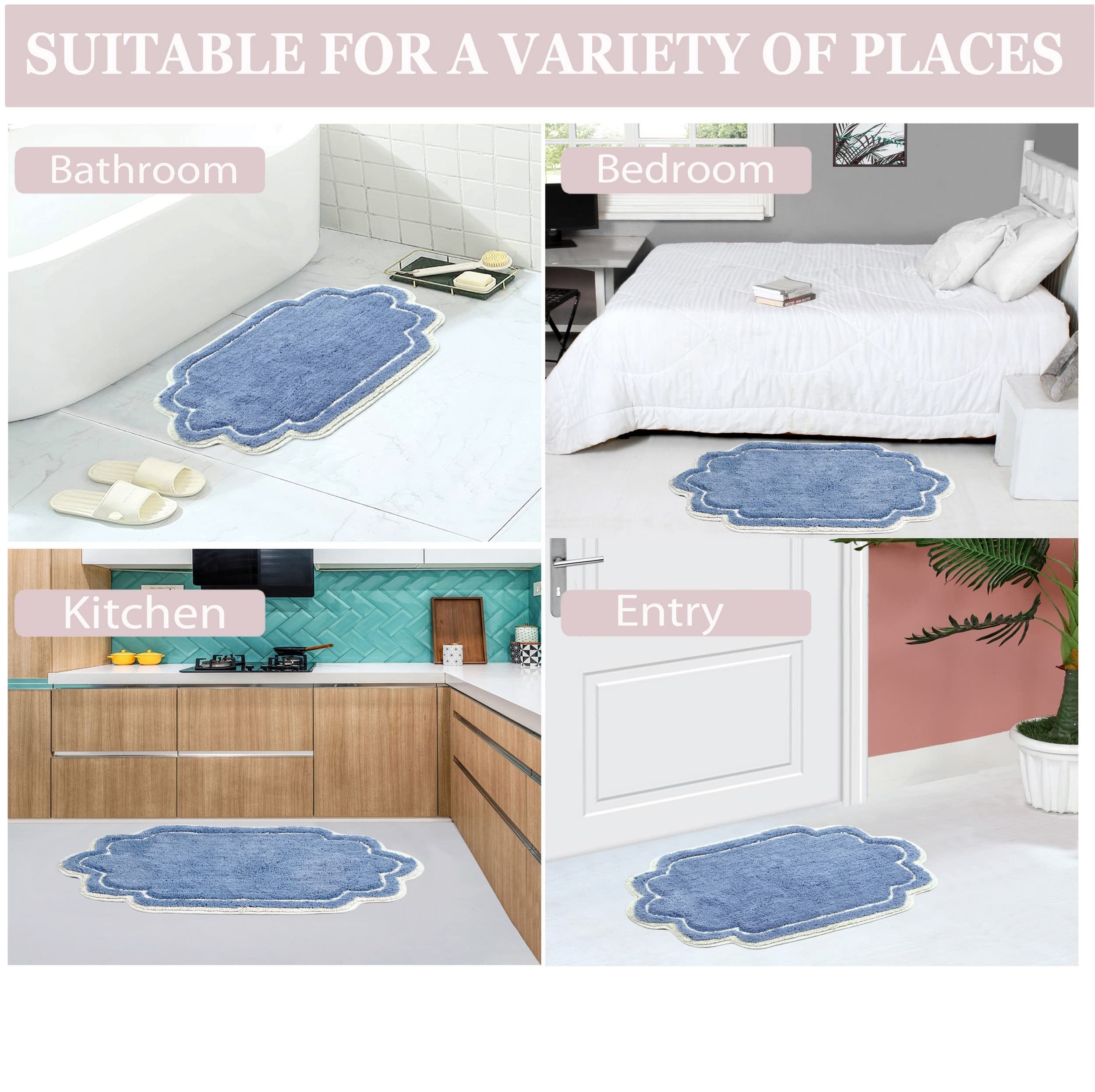 Home Weavers Allure Collection 100% Cotton Tufted Bathroom Rug - Ultra Soft & Absorbent Non-Slip Bath Mat - Machine Washable Runner for Bathroom Floor (21x54 Inches, Blue) - Perfect for Bathroom, Shower & Vanity Areas