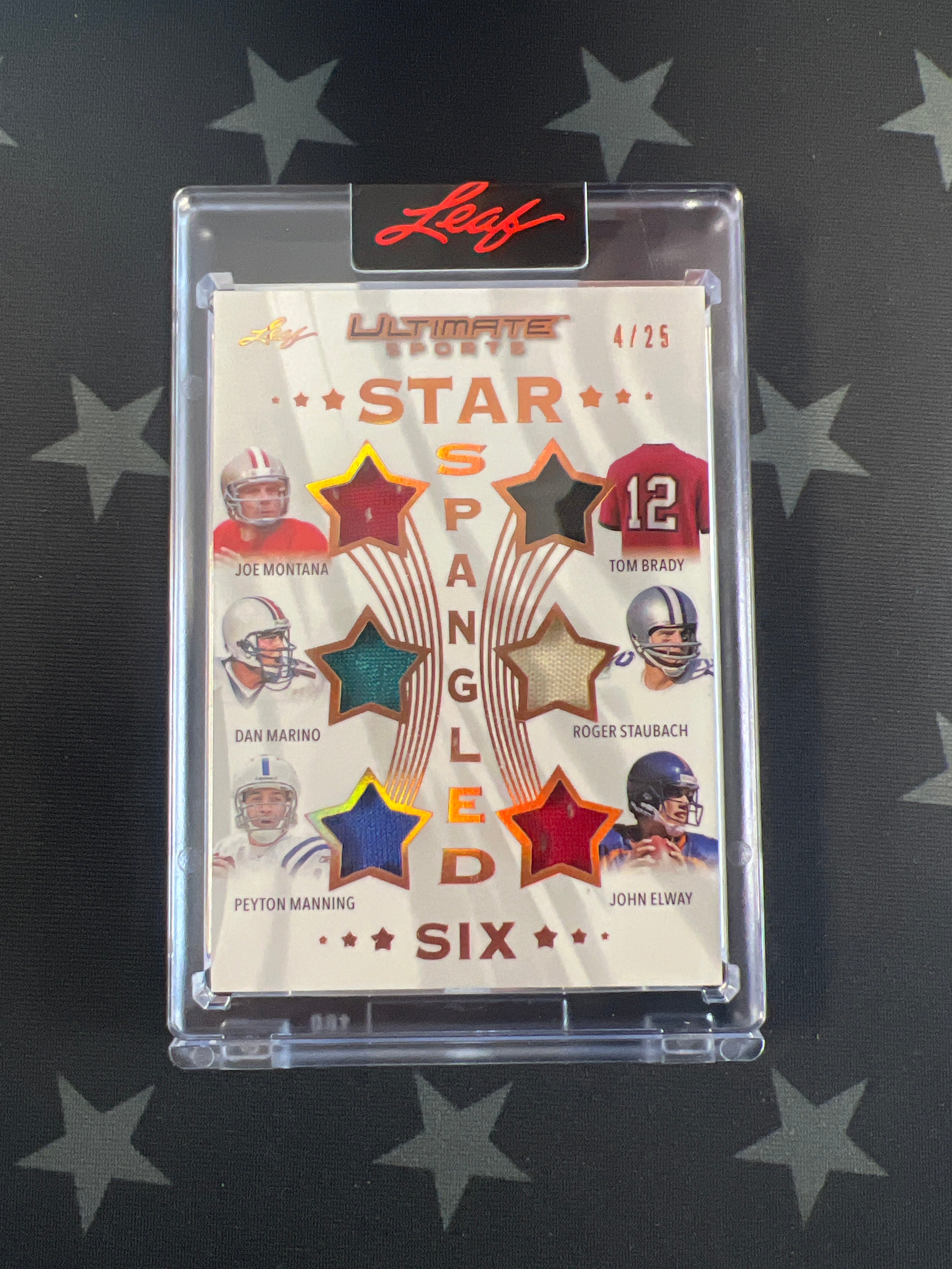 2024 Leaf Ultimate Sports Montana Brady Marino Staubach Manning Elway Star Patch /25 - Rare NFL Collectible for Fans and Memorabilia Enthusiasts