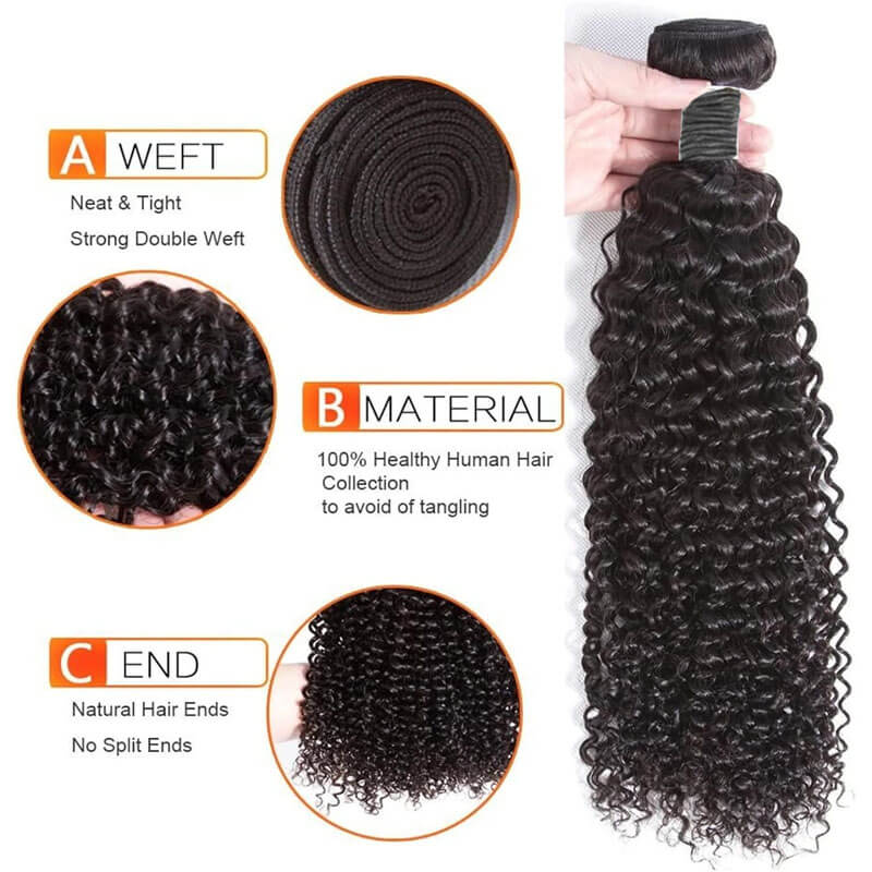Eullair 10A Kinky Curly Virgin Human Hair Weave Bundles (3/4 Bundles) - Perfect for Natural Black Hairstyles, Braids & Protective Styles