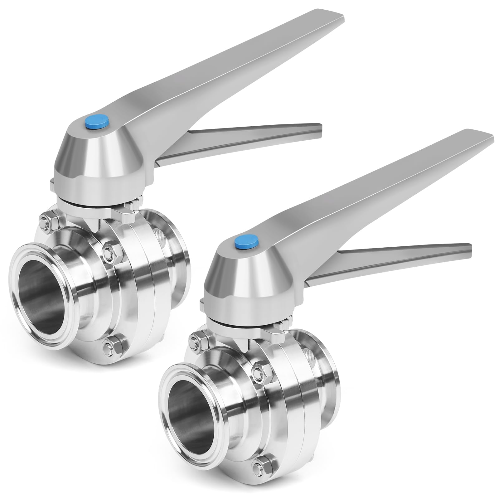 1.5 Inch Tri Clamp Butterfly Valve - 2 Pack Sanitary Stainless Steel 304 with Trigger Handle - Food Grade, Dairy, Brewery & Pharmaceutical Industry Use