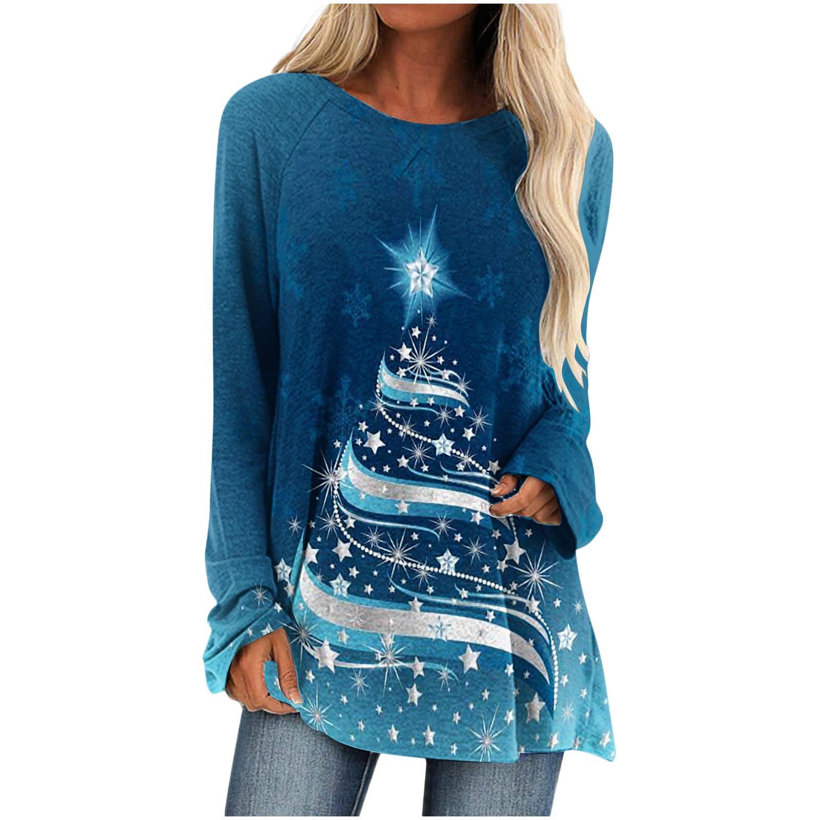Uppada Winter Women's Christmas Tree Tunic Top - Long Sleeve Boatneck Blouse for Fall Fashion | Cozy Holiday Outfit & Casual Winter Wear
