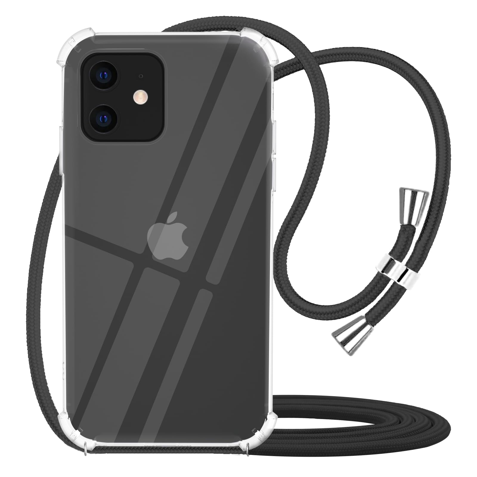 YESPURE Clear Shockproof TPU Phone Case for iPhone 11 with Adjustable Neck Strap - Slim Protective Cover for Women, Soft Crossbody Design (Black) | Perfect for Travel, Work, and Everyday Use