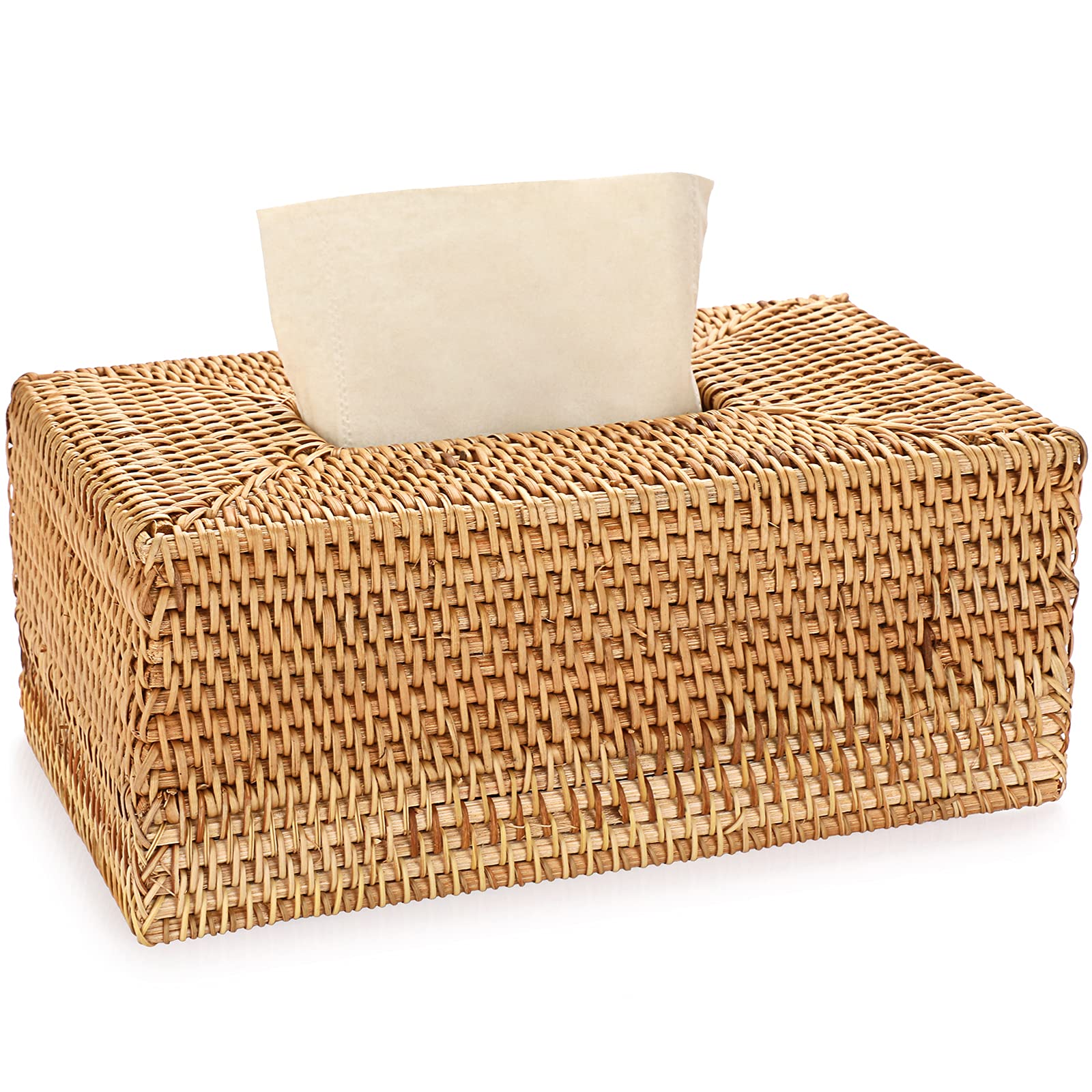 Rattan Tissue Box Cover - Decorative Wicker Rectangle Tissue Holder for Bathroom, Living Room, Kitchen & Office - Yellow | Perfect for Home Decor & Table Organization