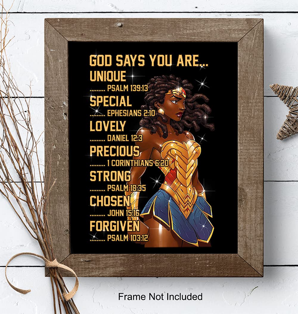 African American Wall Art - Christian Decor for Women & Girls - Bible Verse Gift