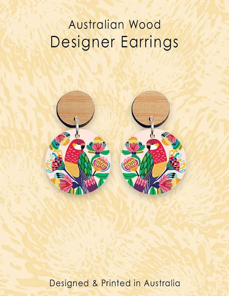 Handmade Australian Rosella Birds Wooden Earrings - Unique Boho Dangle Earrings for Women - Perfect for Casual Wear, Parties & Gifts