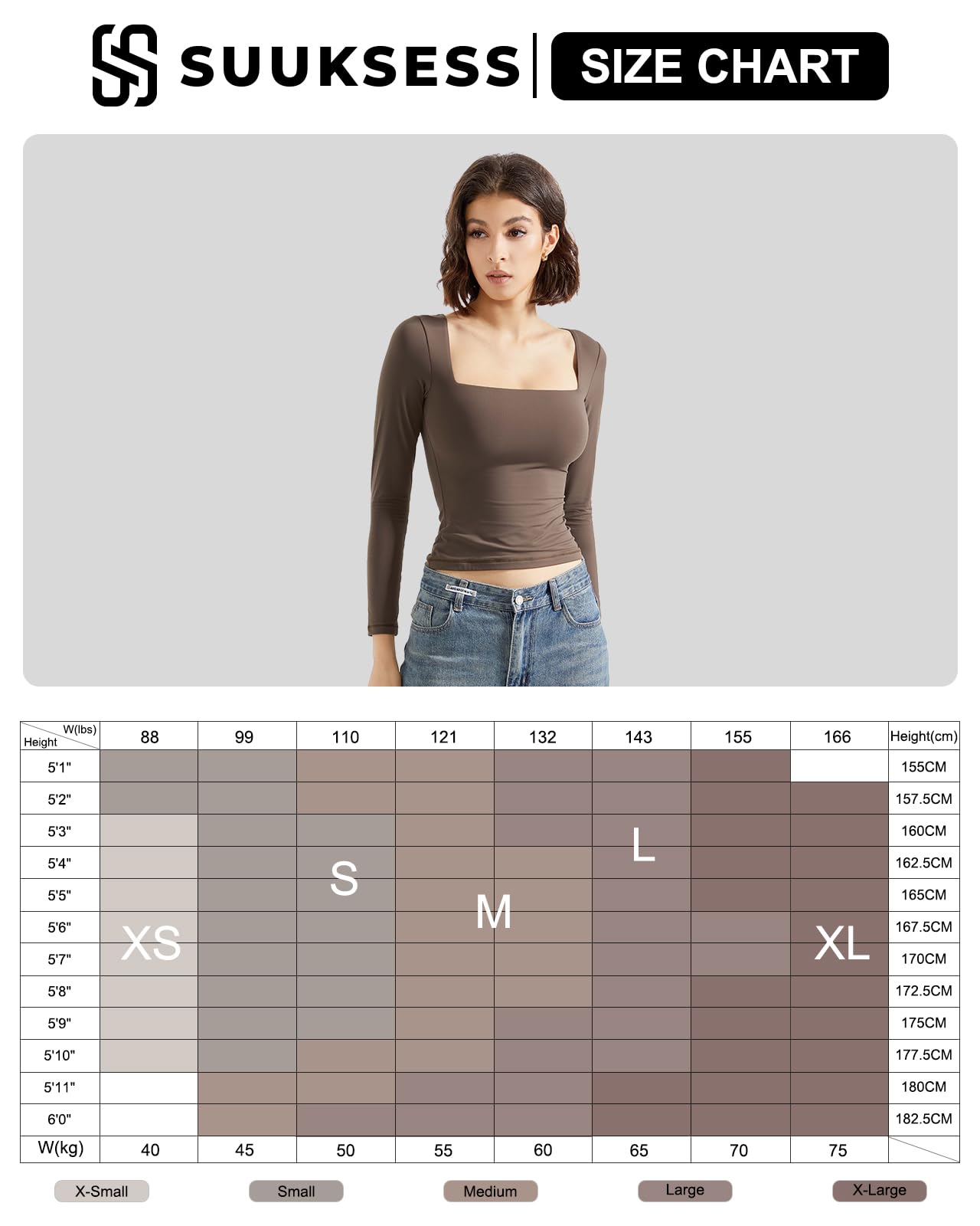 SUUKSESS Women's Square Neck Long Sleeve T-Shirt - Double Lined Casual Blouse for Going Out, Date Night, Office Wear & Everyday Outfits