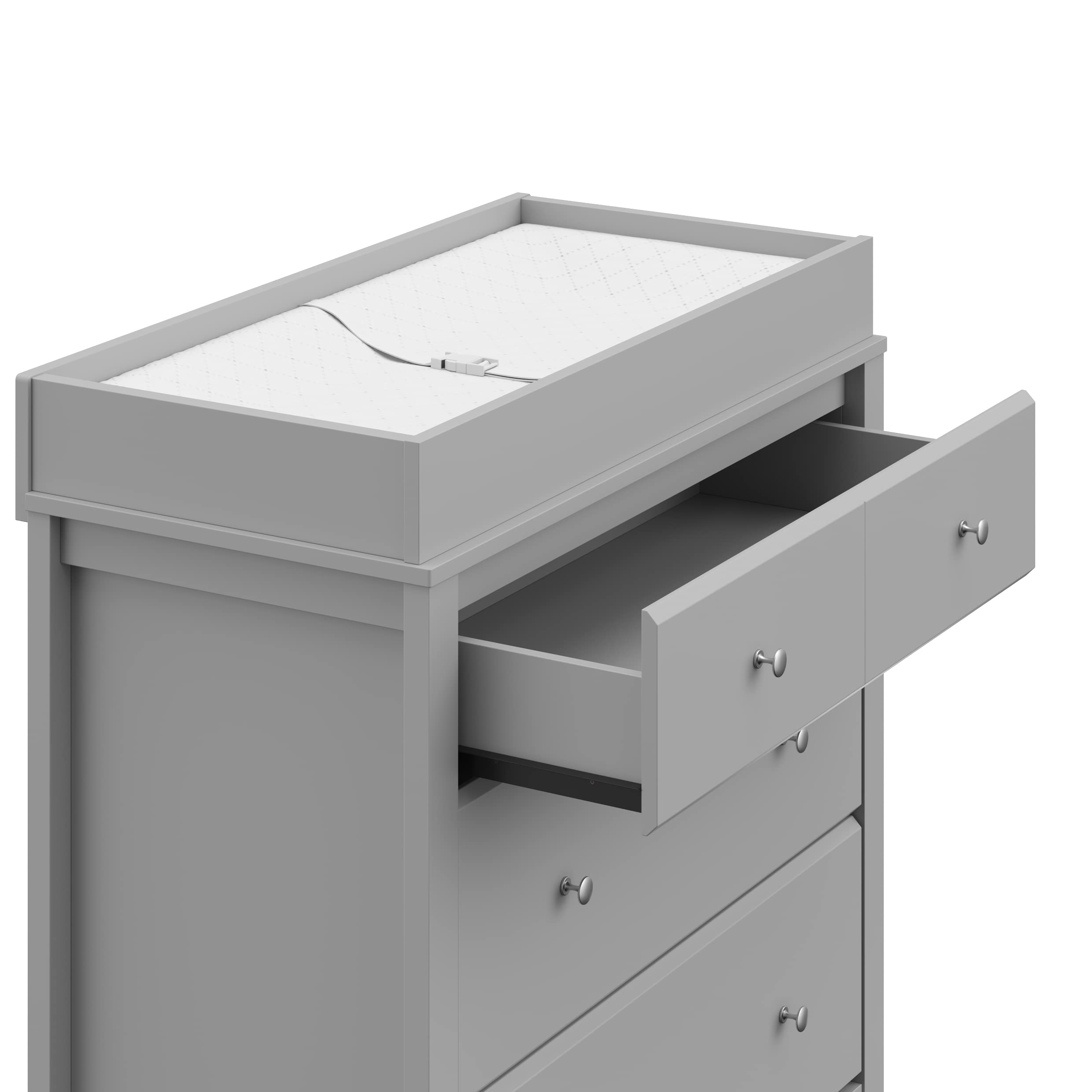 Storkcraft Horizon 3-Drawer Nursery Dresser with Changing Table Topper - Pebble Gray | GREENGUARD Gold Certified Baby Furniture | Removable Changing Pad for Nursery & Kids Bedroom | Perfect for Diaper Changes & Baby Clothes Storage