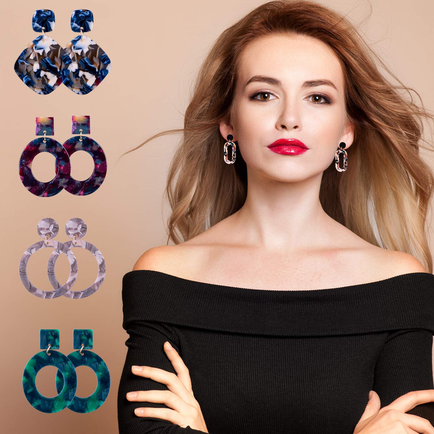 Duufin 24 Pairs Acrylic Drop Dangle Earrings - Resin Hoop Statement Jewelry Set | Bohemian Polygonal Fashion Earrings for Women | Perfect for Parties, Weddings & Everyday Wear