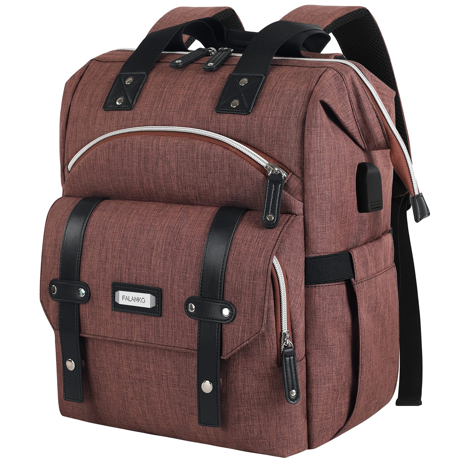 FALANKO Women's Laptop Backpack - Stylish Anti-Theft USB Charging Backpack for 15.6 Inch Laptop, Water Resistant Work Bag for Doctor, Nurse, Teacher - Perfect for Office, Travel & College Use