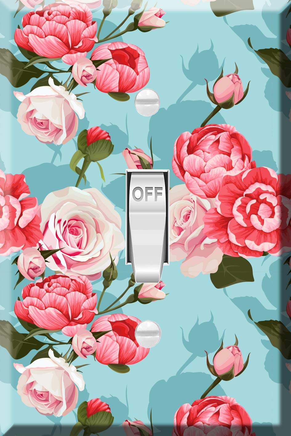 Turquoise Floral Switch Plate - Peony & Roses Design for Home Decor