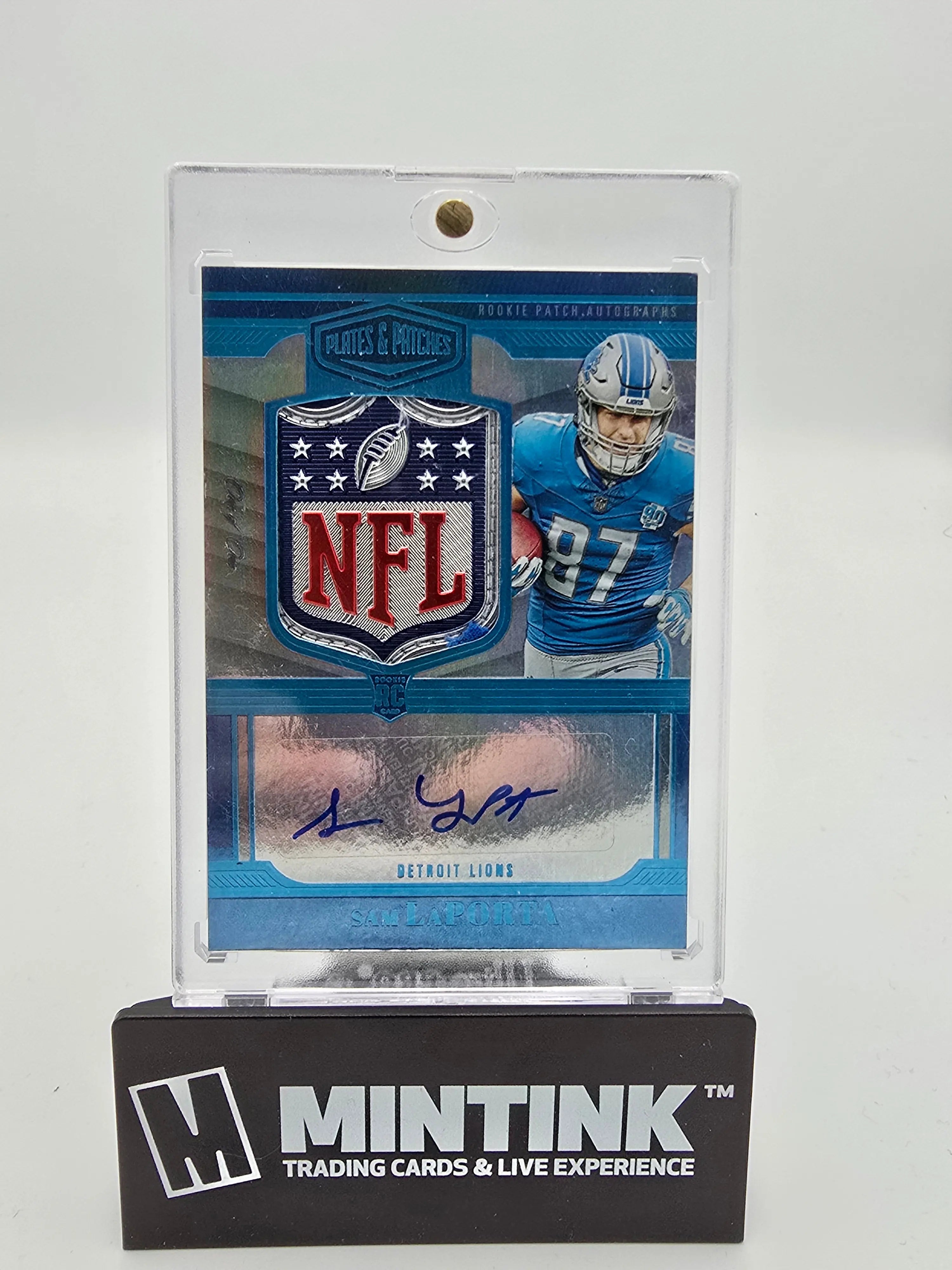 2023 Panini Plates & Patches Sam LaPorta Rookie Auto NFL Shield 1/1 #RPA 12 - Rare Football Trading Card for Collectors & NFL Fans, Perfect for Display, Investment & Memorabilia Collections