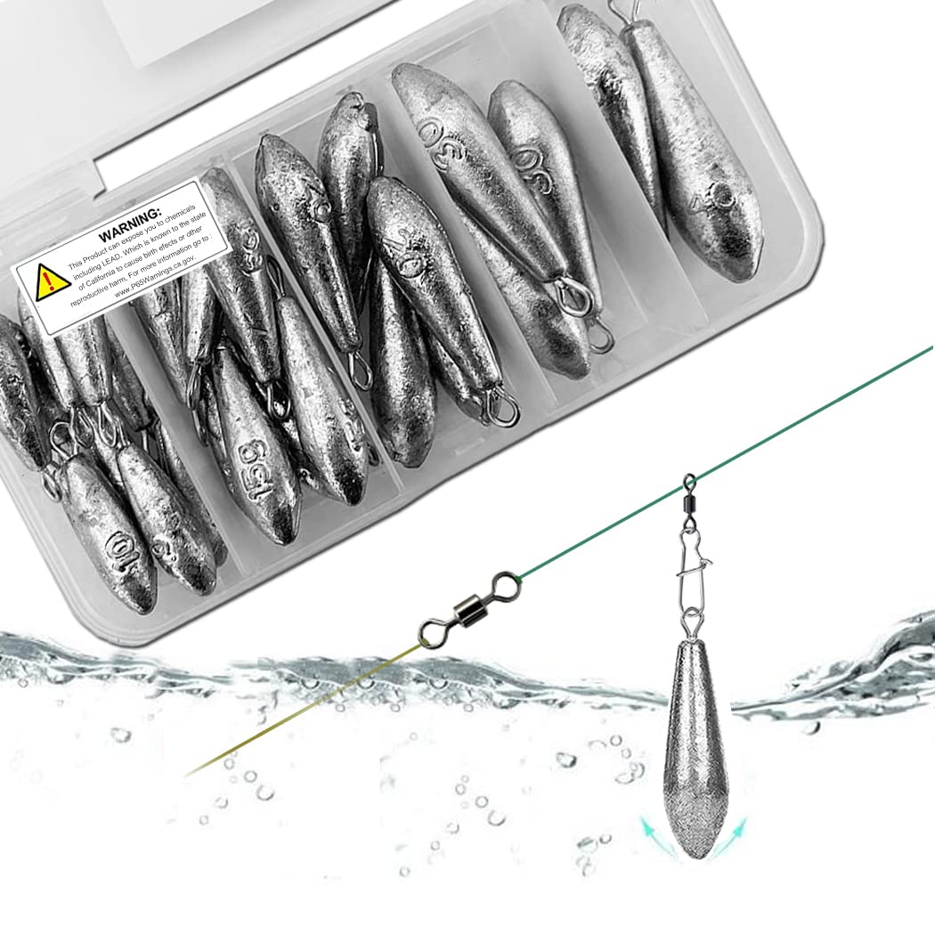 Premium Fishing Sinkers & Weights Kit - Bass Casting Sinkers for Saltwater & Freshwater Fishing | Lead Tackle for Bottom Fishing, Surf Casting & Drop Shot Techniques | Ideal for Bass, Trout & Catfish Anglers