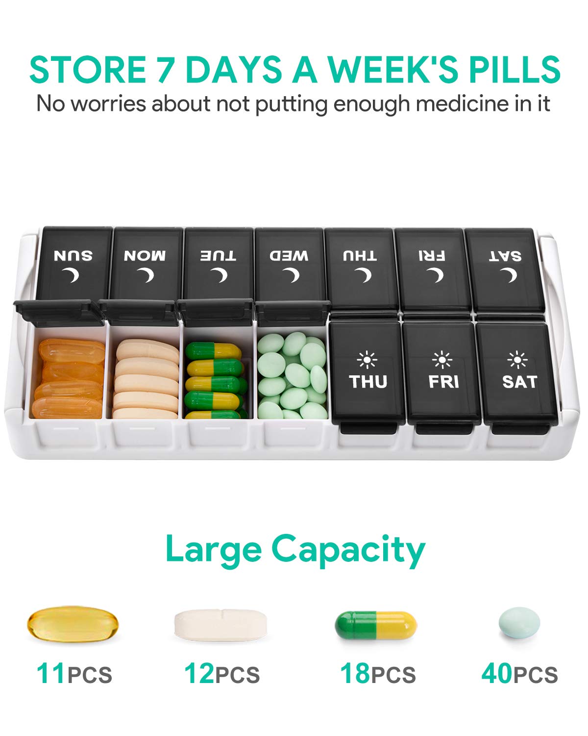 TookMag Weekly Pill Organizer - 7 Day AM/PM Pill Box with Large Capacity for Vitamins, Fish Oil & Supplements | Easy-Fill Medication Organizer (2x Daily) | Perfect for Travel, Home Use & Daily Medication Management