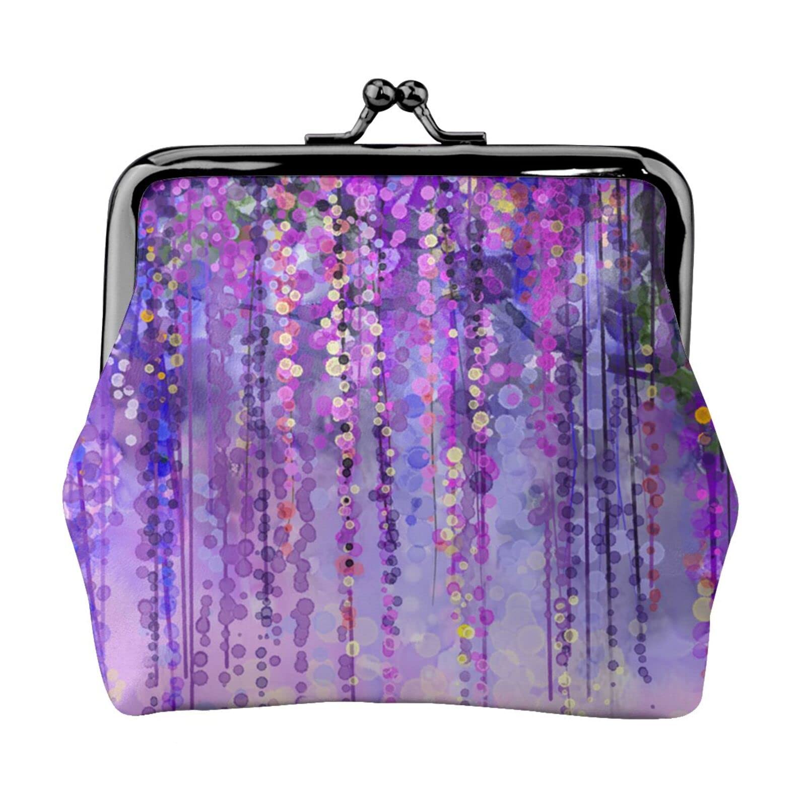 Spring Purple Violet Flowers Wisteria PU Leather Buckle Coin Purse - Kiss-Lock Change Wallet for Girls | Perfect for School, Travel & Gift Giving