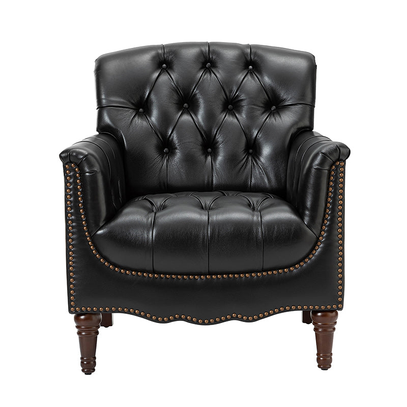Premium Genuine Leather Armchair - Handcrafted Modern Lounge Chair for Living Room, Office & Study - Brown Leather Recliner with Solid Wood Frame - Perfect for Home Decor & Relaxation