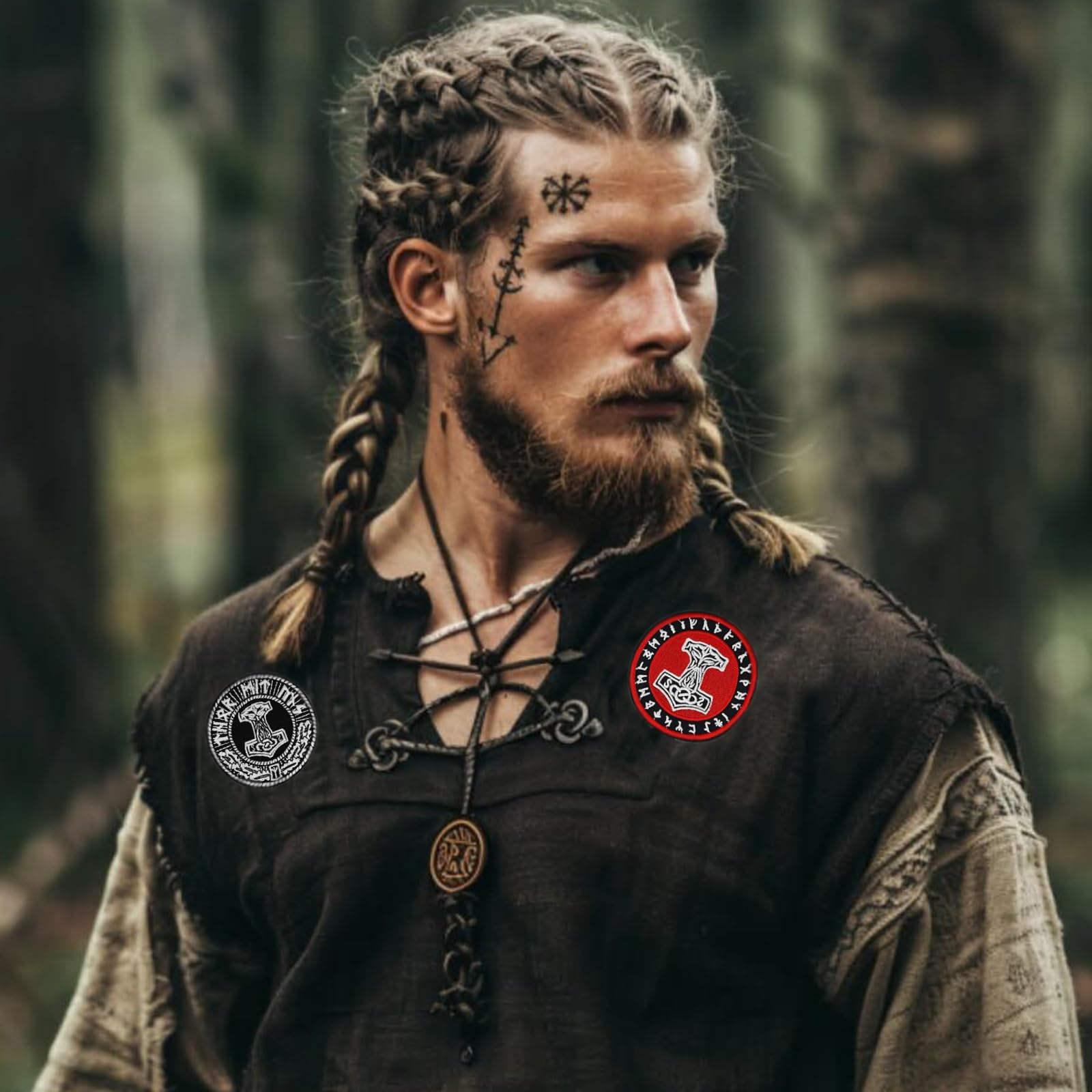 Viking Compass Rune Iron On Patches - Norse Embroidered Appliques for DIY Costumes, Jackets, Bags & Halloween Outfits | Viking Accessories for Cosplay & Medieval LARP Events