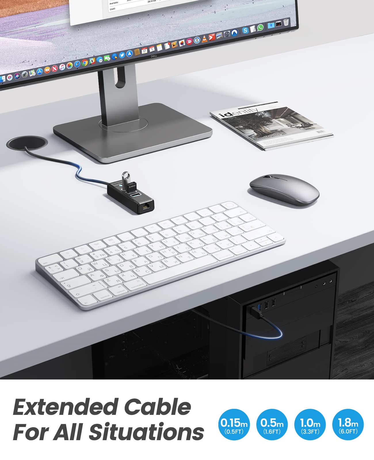 ORICO USB 3.0 to Gigabit Ethernet Adapter with 4-Port Hub - 6ft Cable for Mac, Windows, Linux & Android - High Speed Network Connection for Home Office, Gaming & Streaming