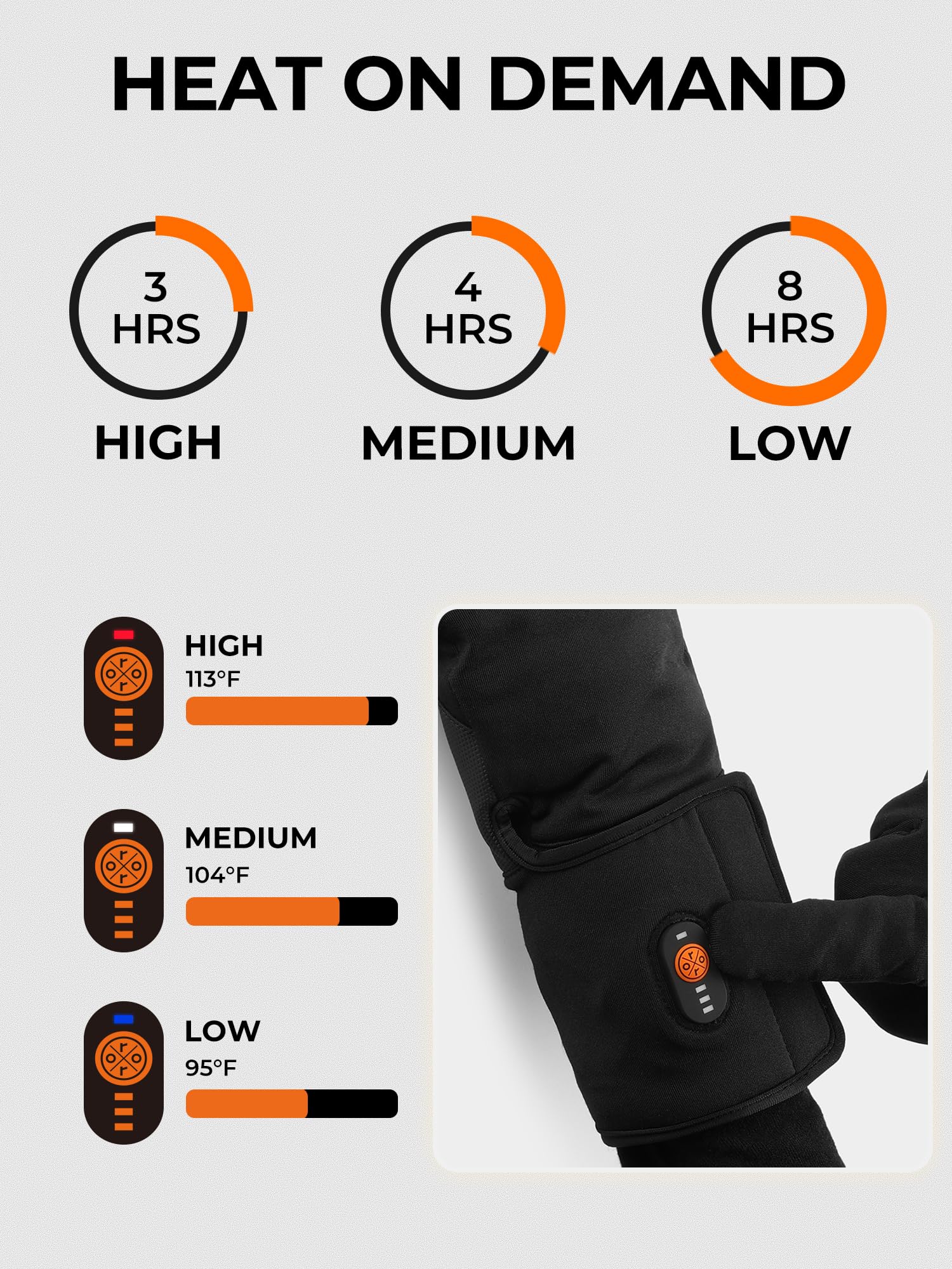 ORORO Heated Gloves for Men & Women - 3-in-1 Battery Powered Winter Gloves for Skiing, Motorcycle Riding & Outdoor Activities - USB Rechargeable (Charger Not Included) - Stay Warm in Cold Weather