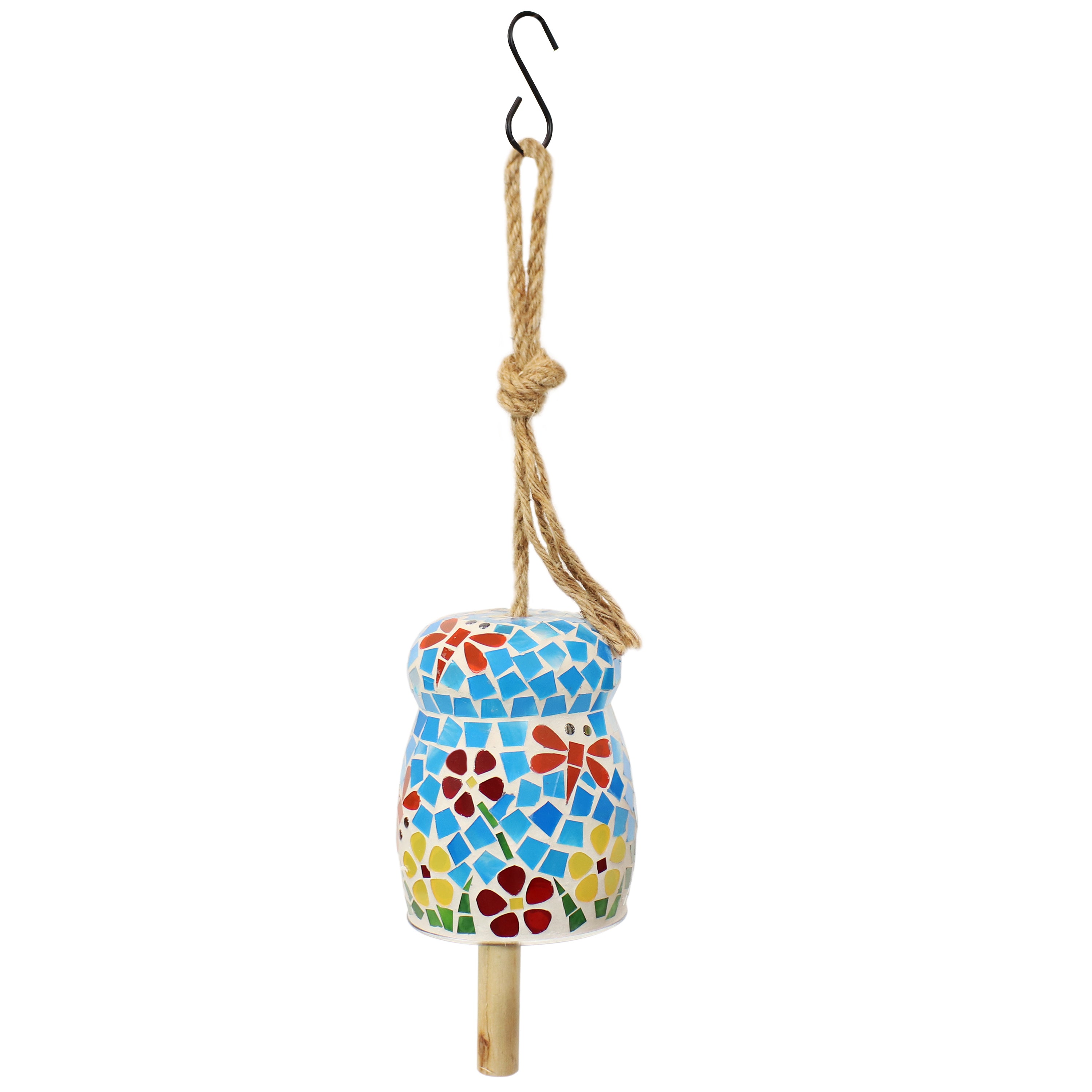 Sunnydaze Spring Flowers Mosaic Glass Wind Chime Bell - Outdoor Garden Decor for Patio, Porch & Backyard