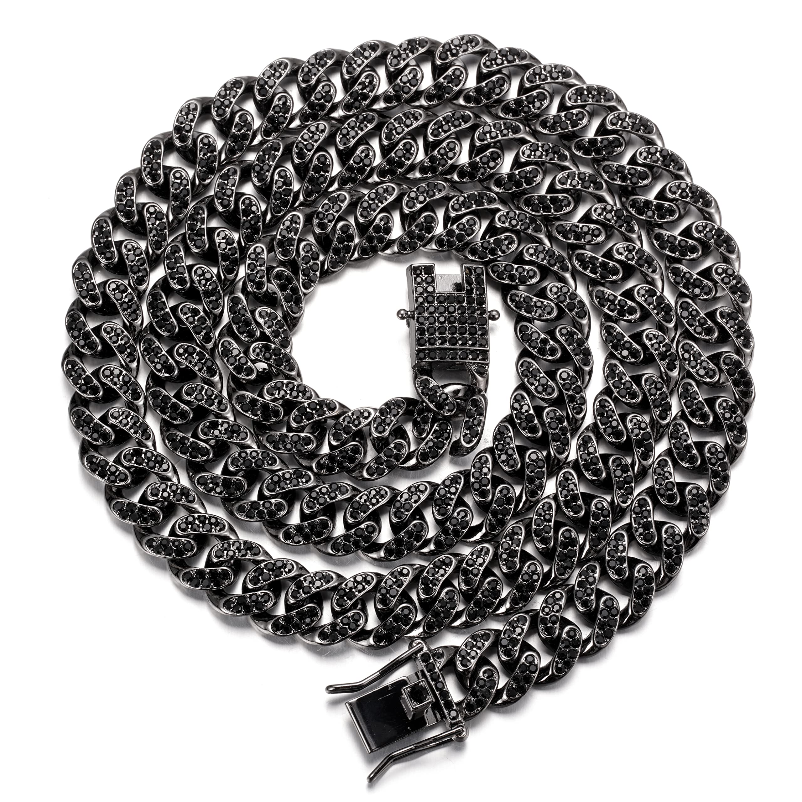 18K Gold Plated Men's Cuban Link Chain Necklace & Bracelet Set - 14/20MM Real Gold & Platinum White Gold Diamond Prong Set Choker - Gift Box Included - Perfect for Gifts, Parties & Special Occasions